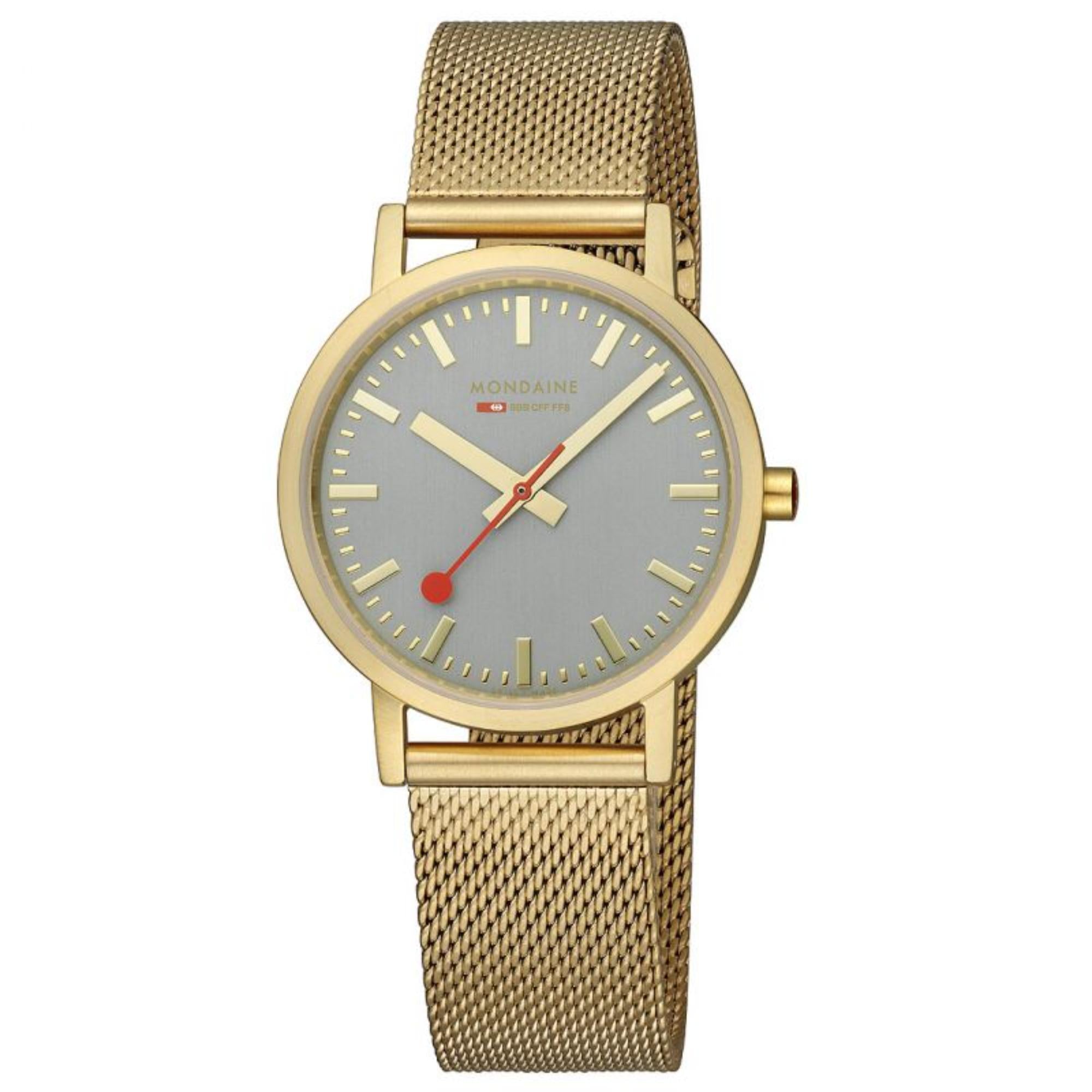 Mondaine Classic Good Gray IP Gold Mesh Bracelet Unisex Watch A660.30314.80SBM