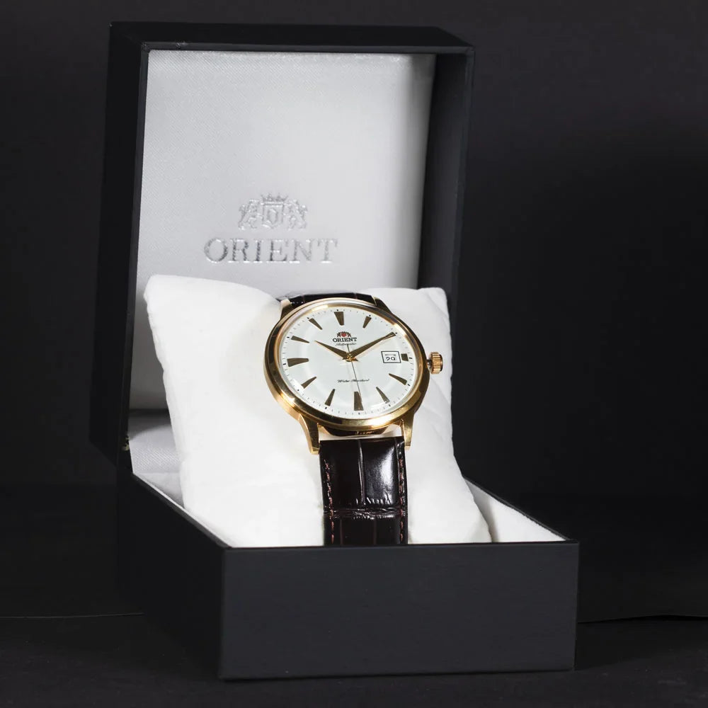 Orient Bambino Classic Vintage Style Automatic White Dial Leather Strap Men's Dress Watch TAC00003W0