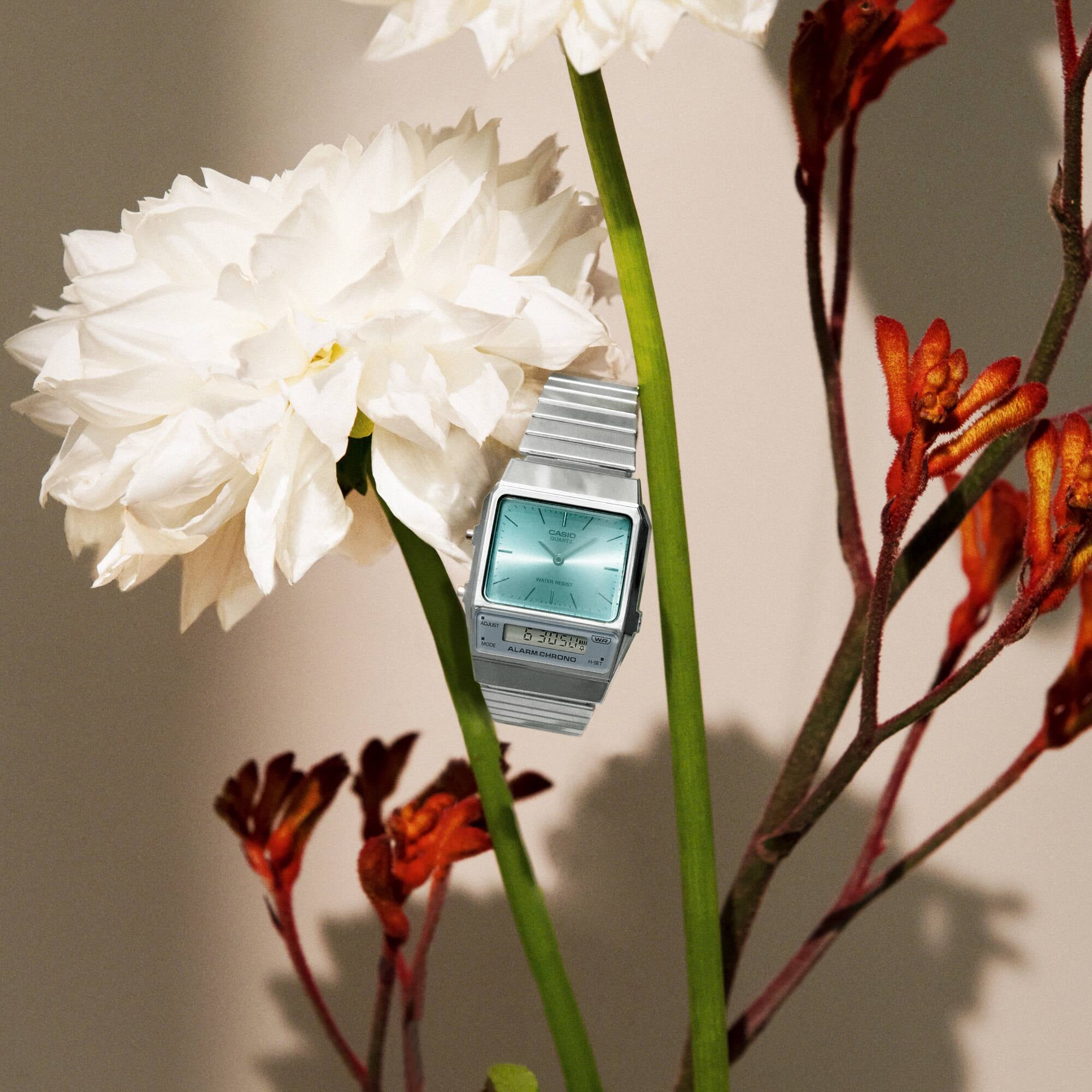 Casio Vintage Edgy Turquoise Dial Steel Strap Unisex Watch AQ-800EC-2AEF