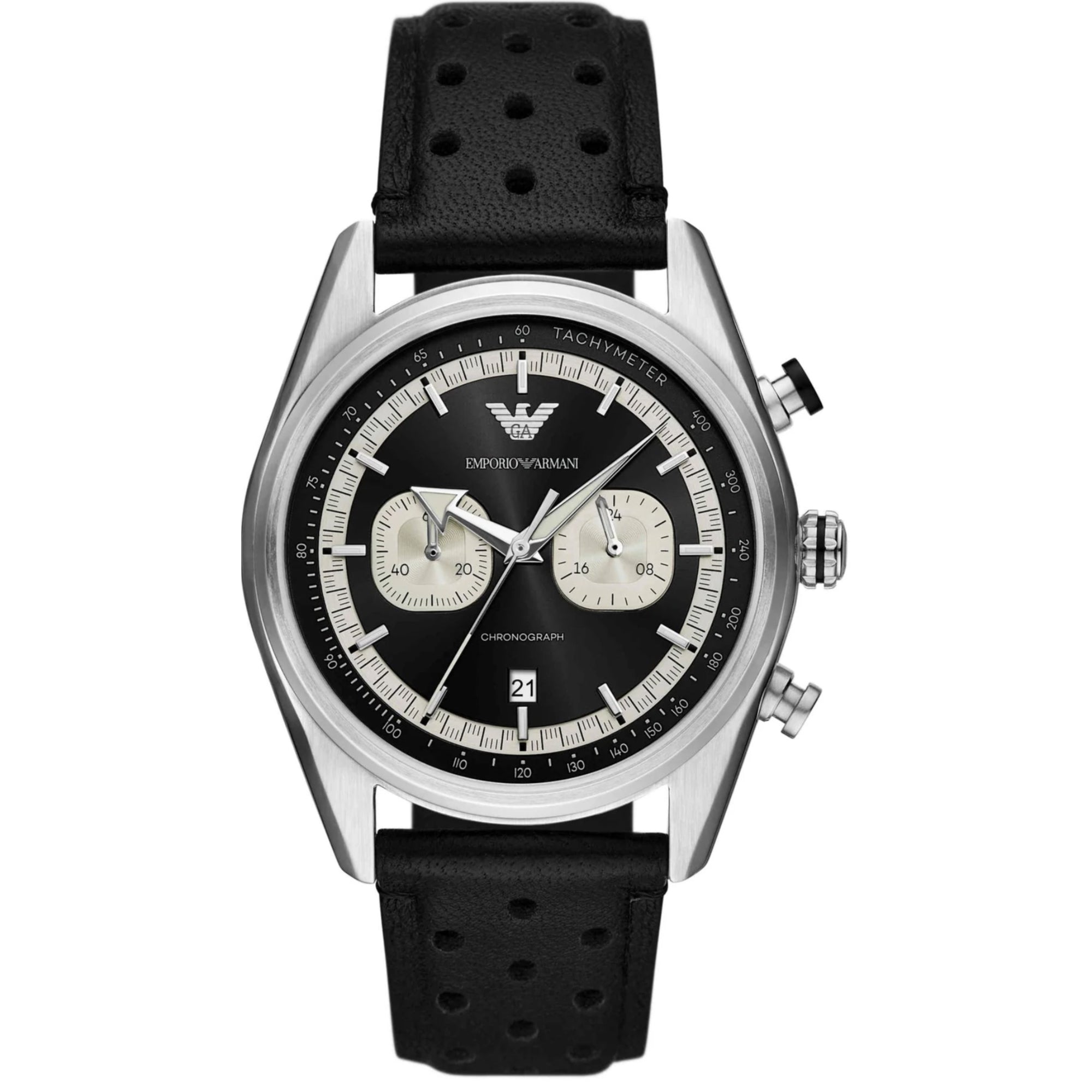 Emporio Armani Racer Chronograph Black Leather Black Dial Men's Watch AR11635