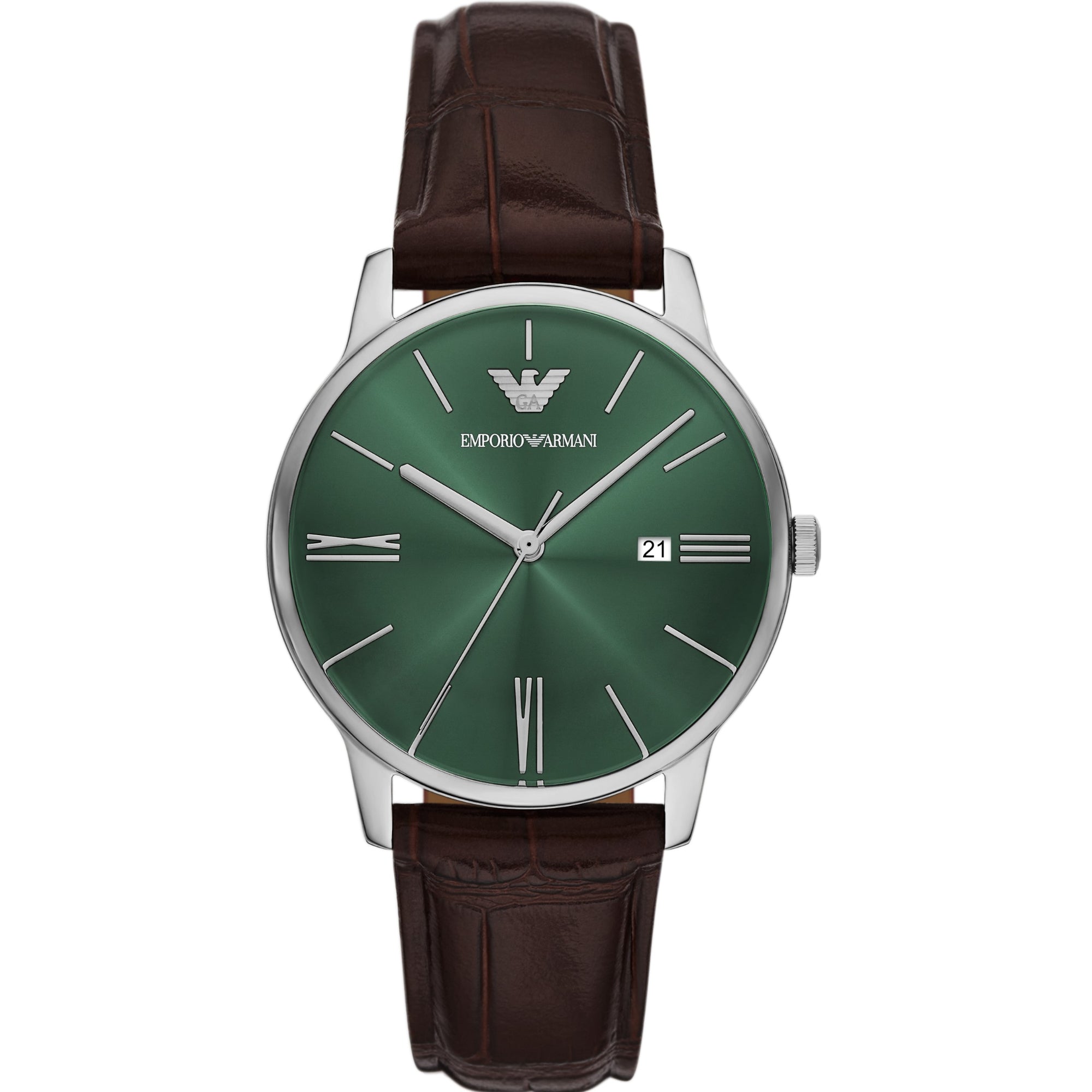 Emporio Armani Green Dial Brown Leather Strap Men's Watch AR11672