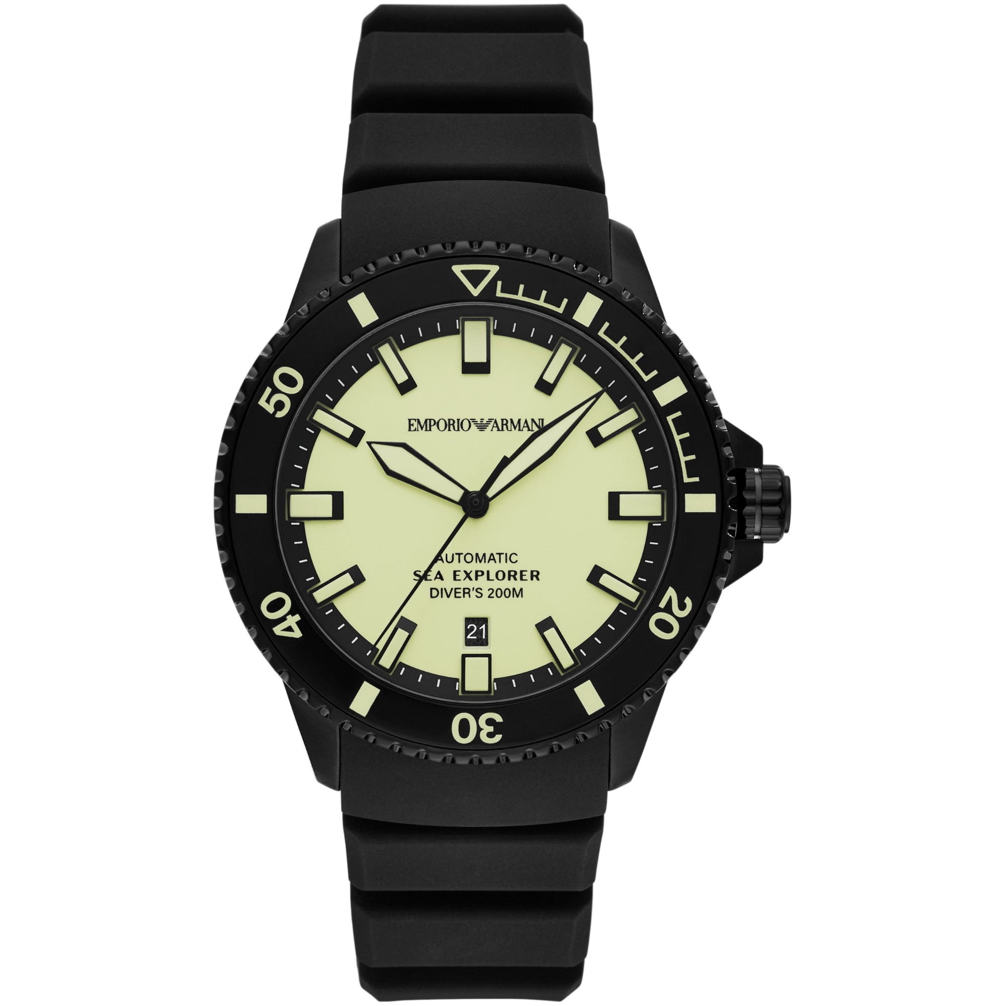 Emporio Armani Sea Explorer Automatic Yellow Dial Black Silicone Strap Men's Watch AR60085