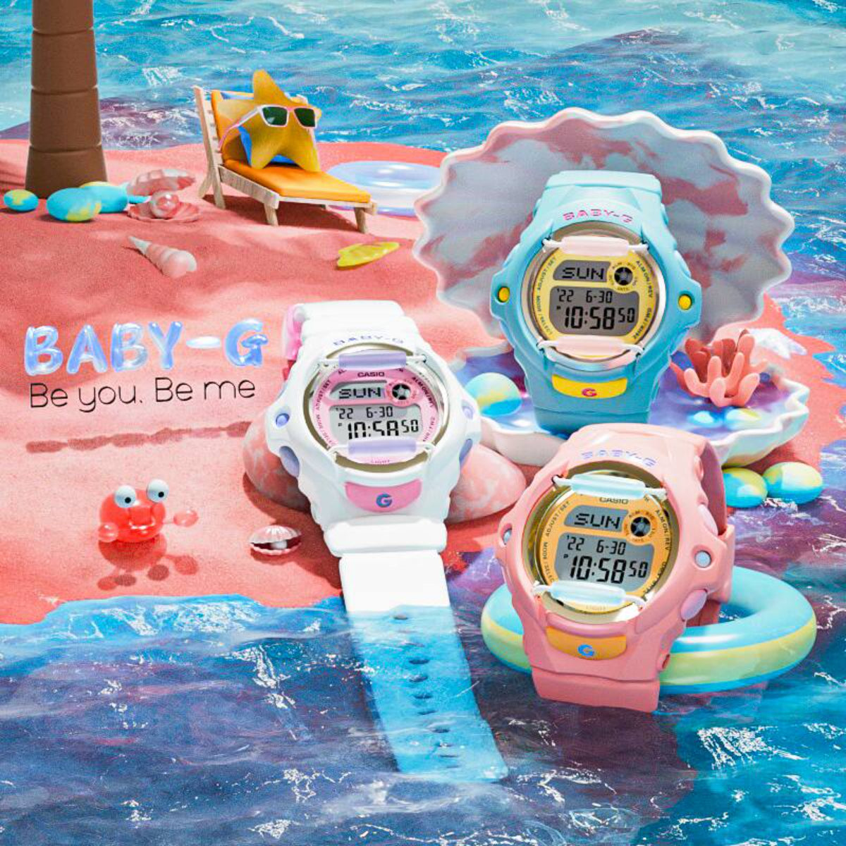 Casio Baby-G Playful Beach Digital White Resin Strap Pink Dial Ladies Watch BG-169PB-7ER