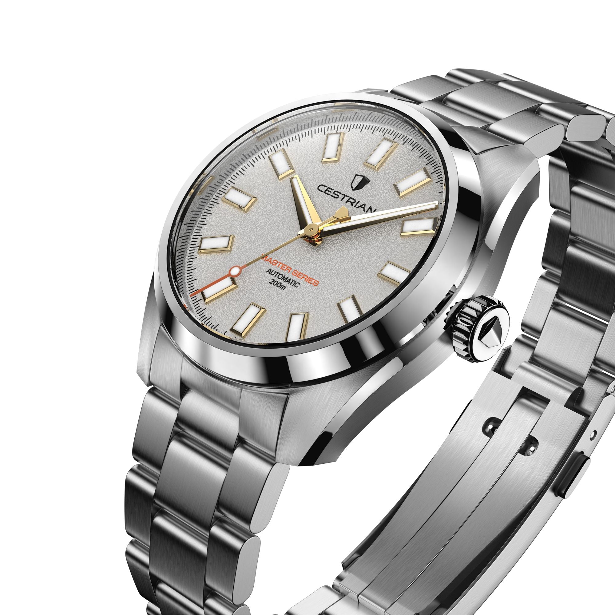 Cestrian Master Series V3 White Textured Dial Steel Bracelet Automatic Men's Watch CM-WG001