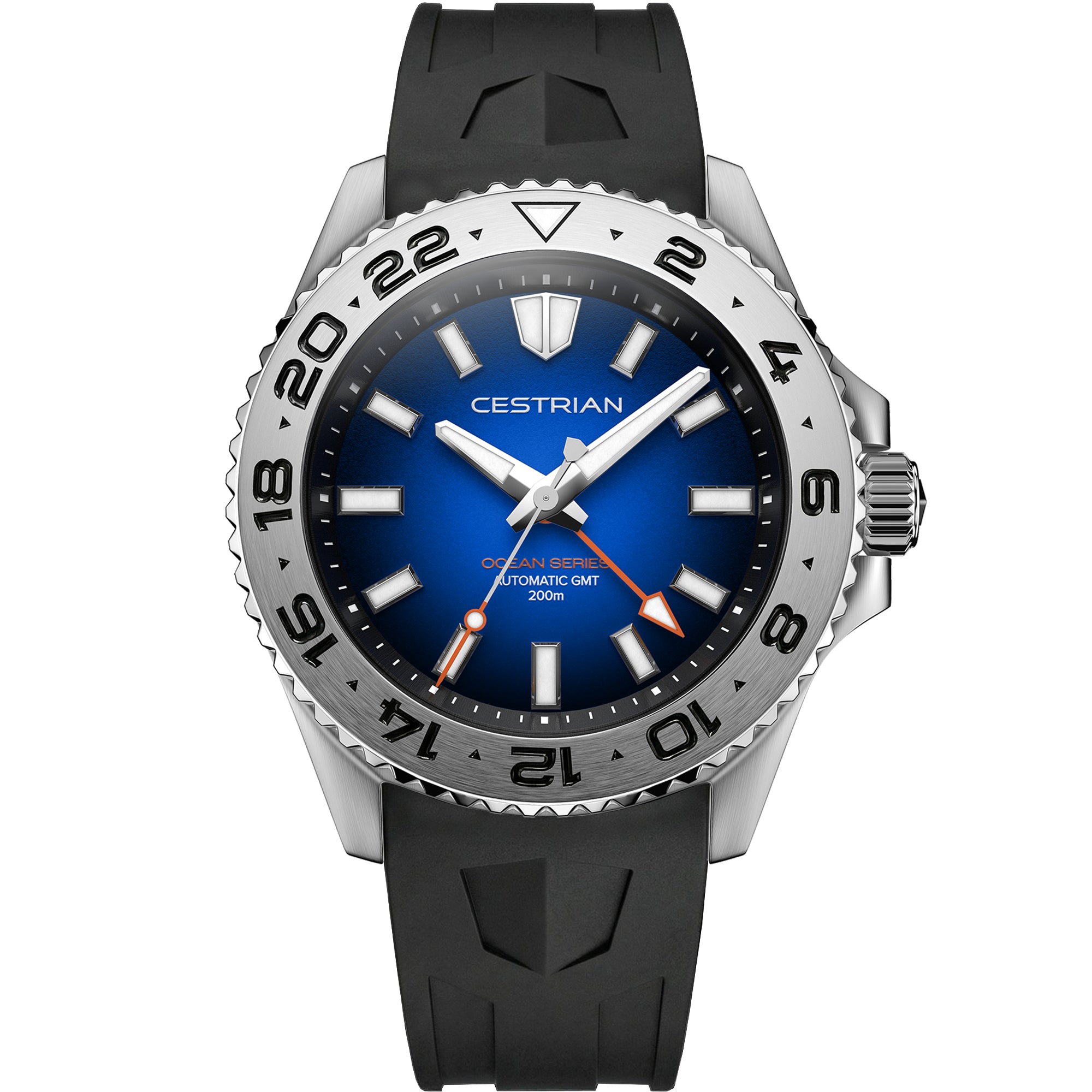 Cestrian Ocean Series Blue Fumé Dial Silicone Strap Automatic GMT Men's Watch CO-BBS002