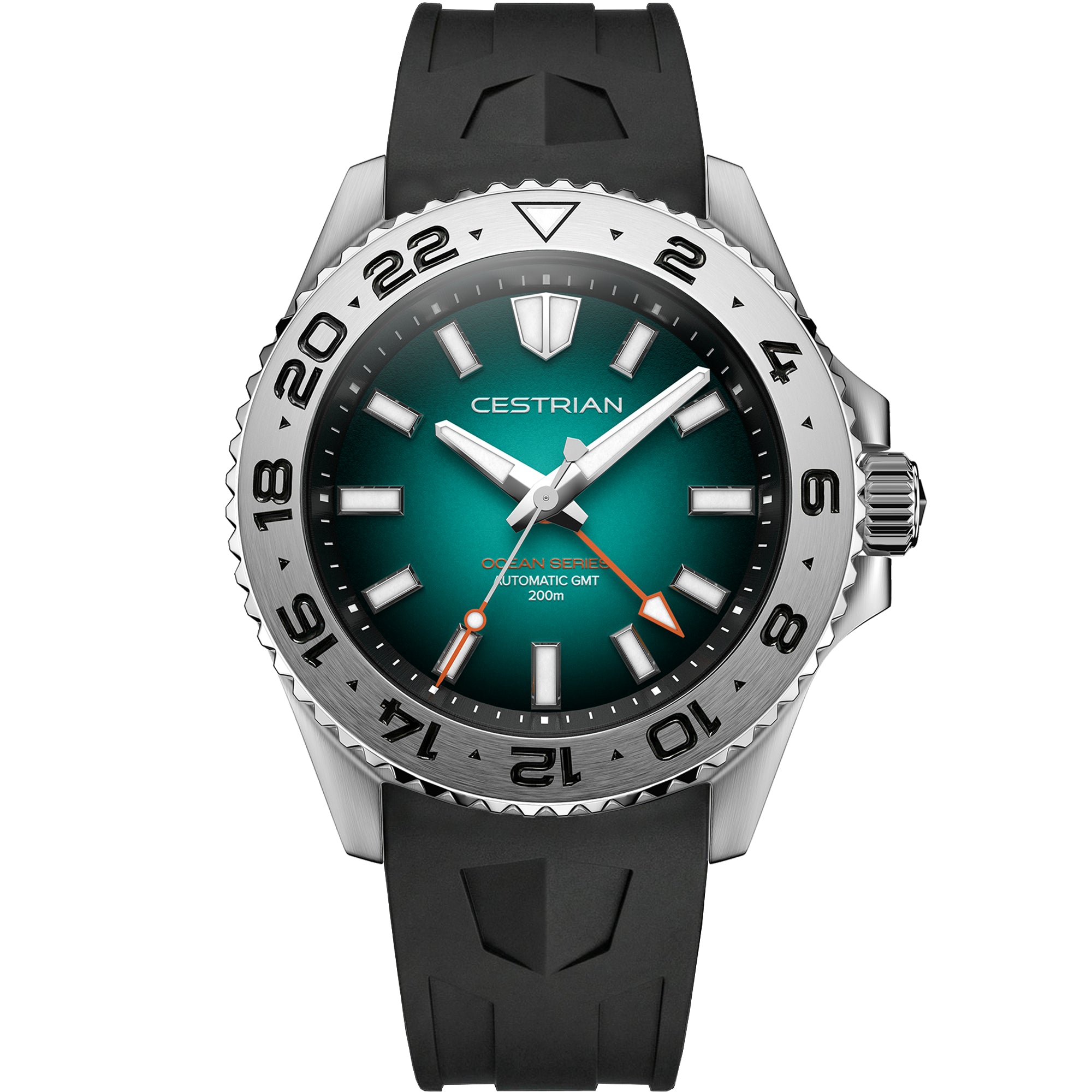 Cestrian Ocean Series Green Fumé Dial Silicone Strap Automatic GMT Men's Watch CO-BGS002