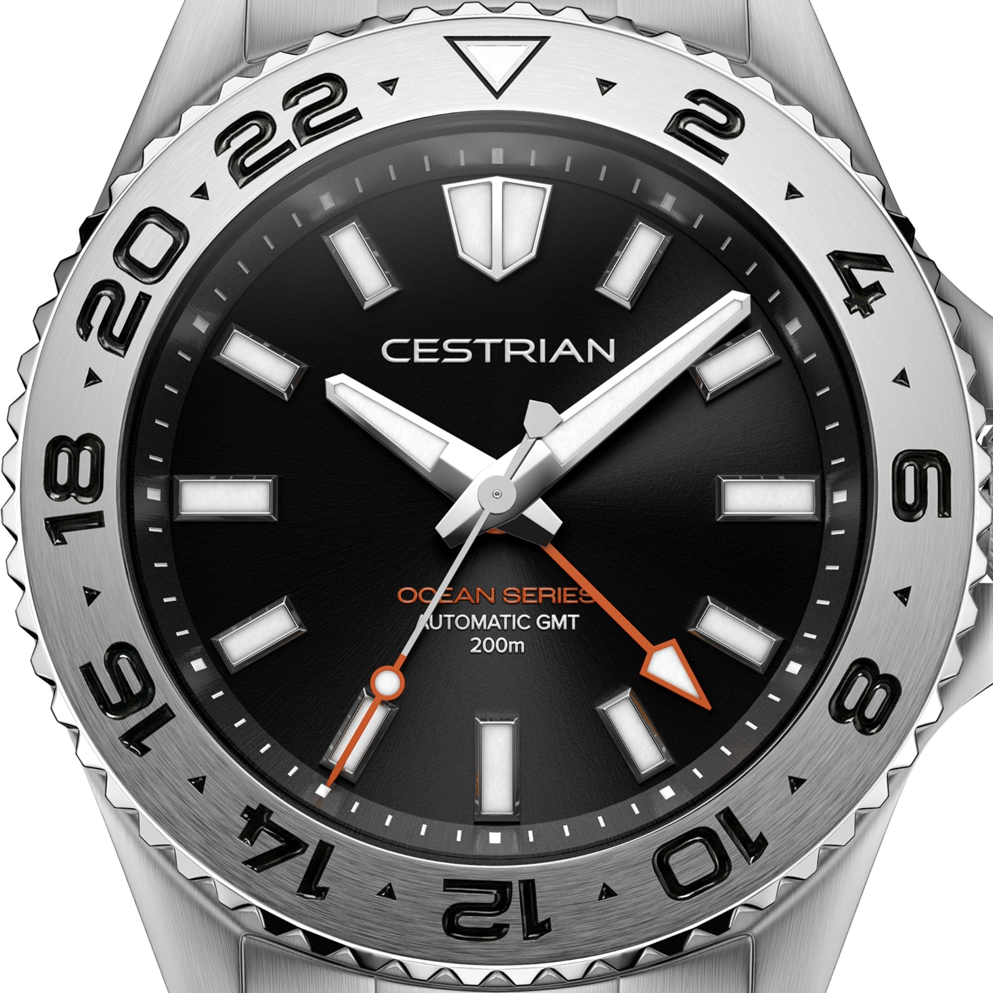 Cestrian Ocean Series Black Dial Steel Bracelet Automatic GMT Men's Watch CO-BKS001