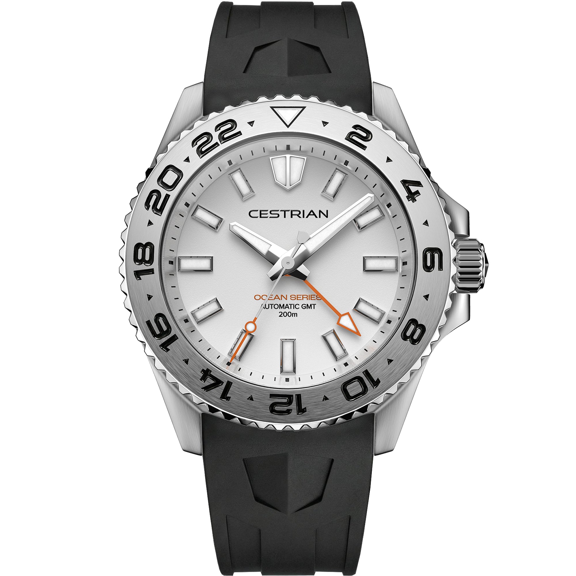 Cestrian Ocean Series Silver White Dial Silicone Strap Automatic GMT Men's Watch CO-SWS002