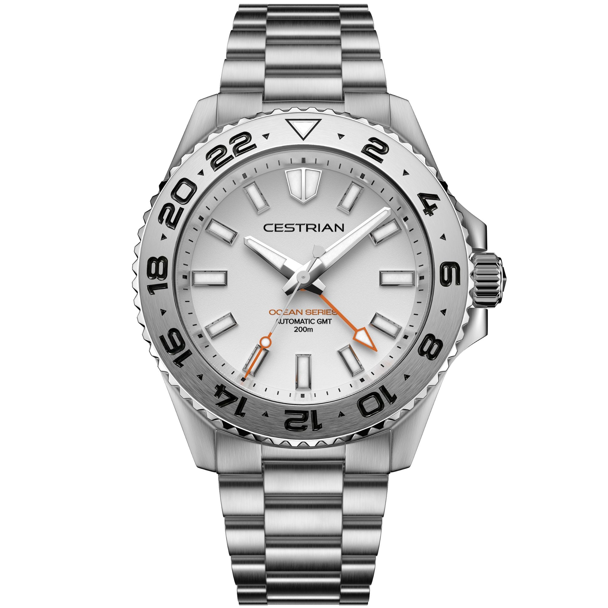 Cestrian Ocean Series Silver White Dial Steel Bracelet Automatic GMT Men's Watch CO-SWS001