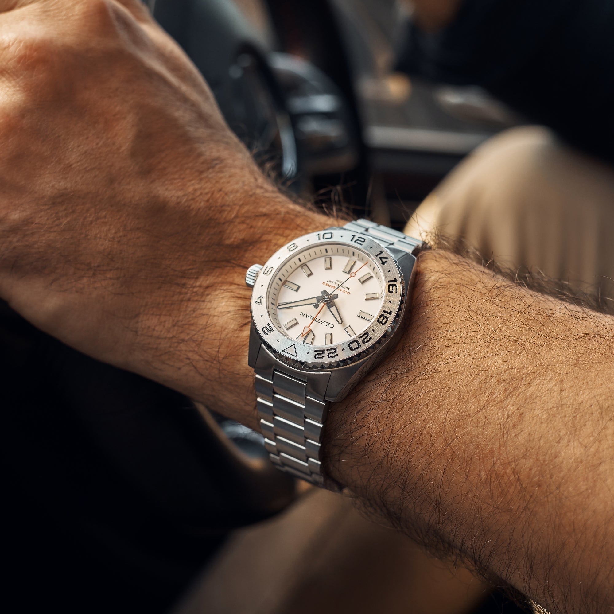 Cestrian Ocean Series Silver White Dial Steel Bracelet Automatic GMT Men's Watch CO-SWS001