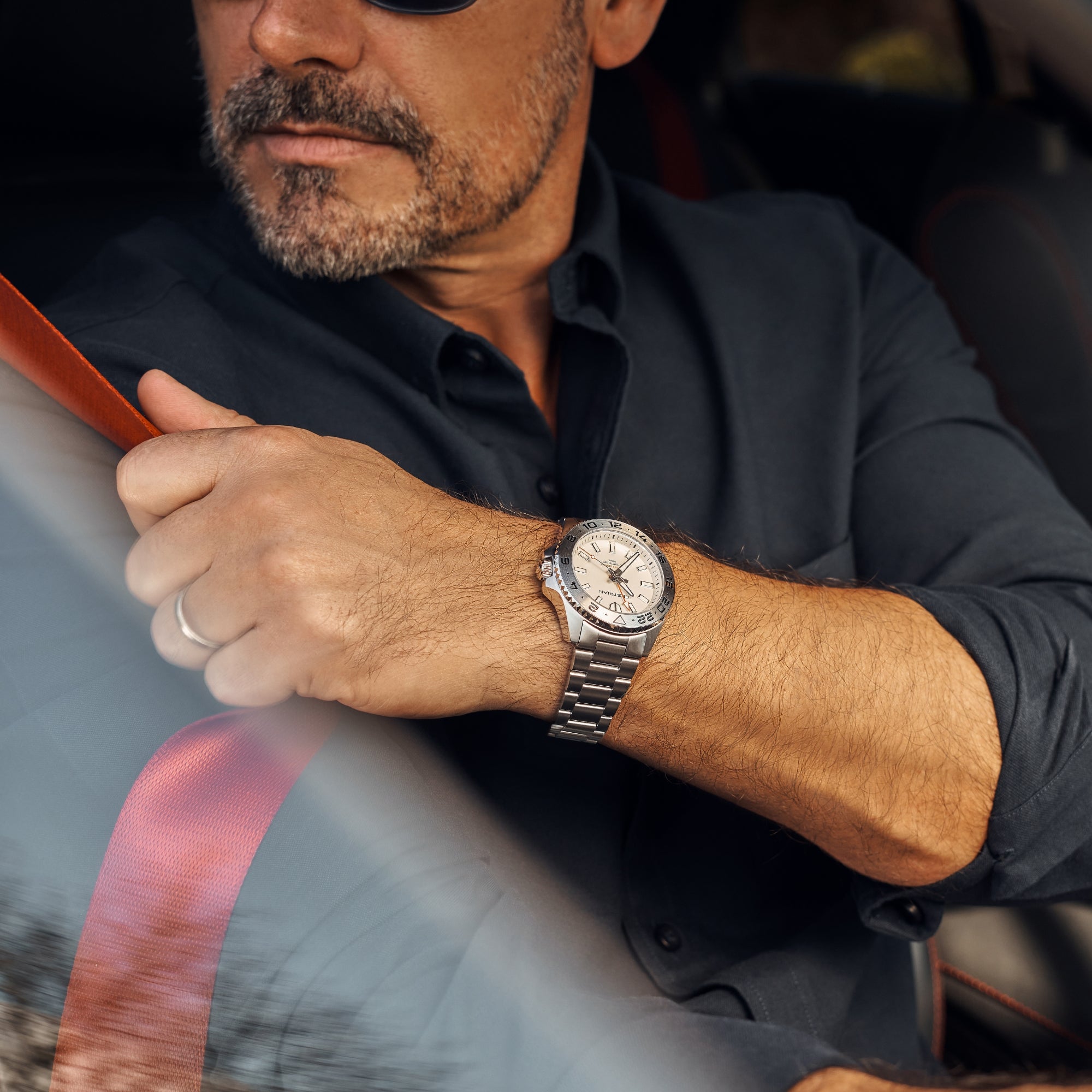 Cestrian Ocean Series Silver White Dial Steel Bracelet Automatic GMT Men's Watch CO-SWS001