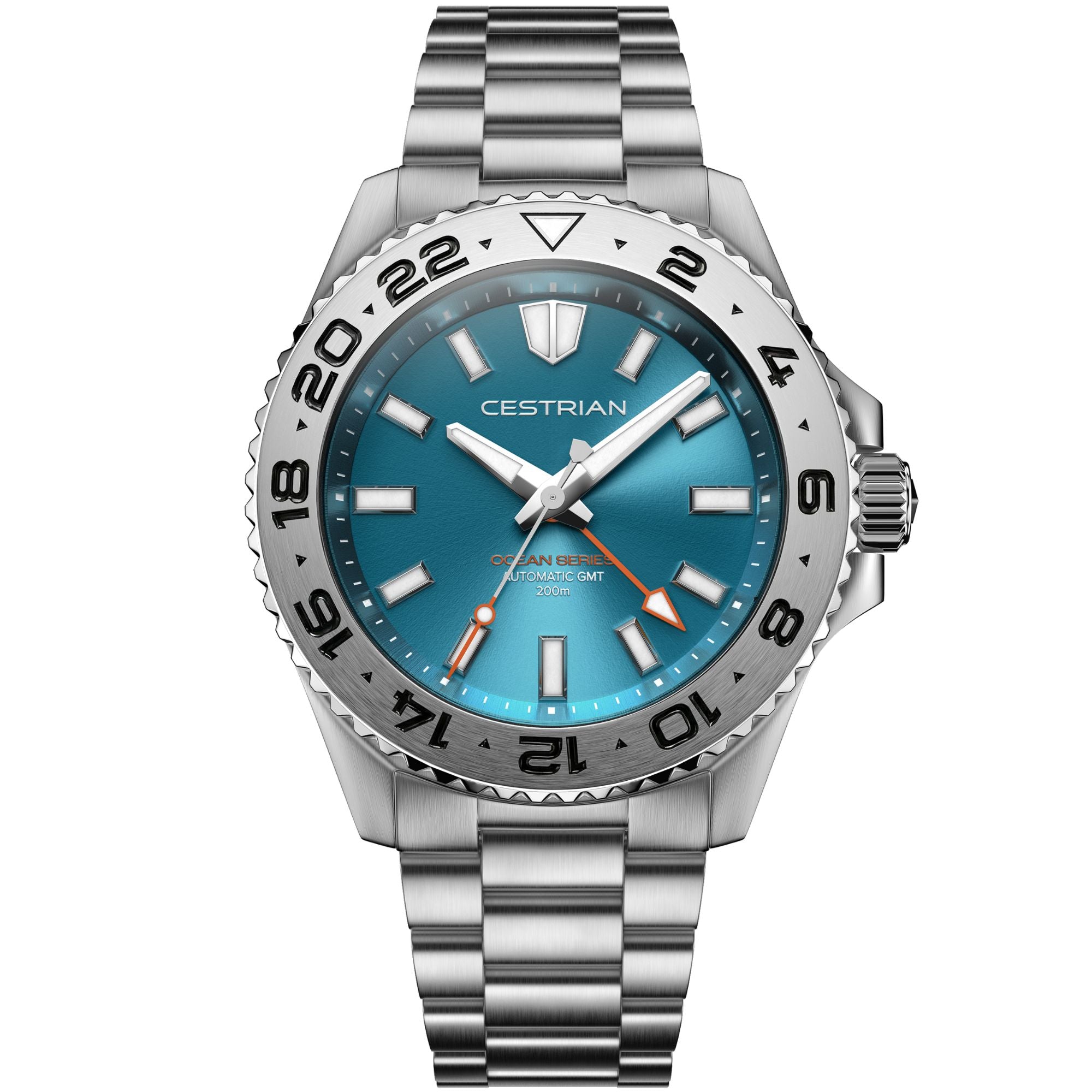 Cestrian Ocean Series Tropical Blue Dial Steel Bracelet Automatic GMT Men's Watch CO-TBS001