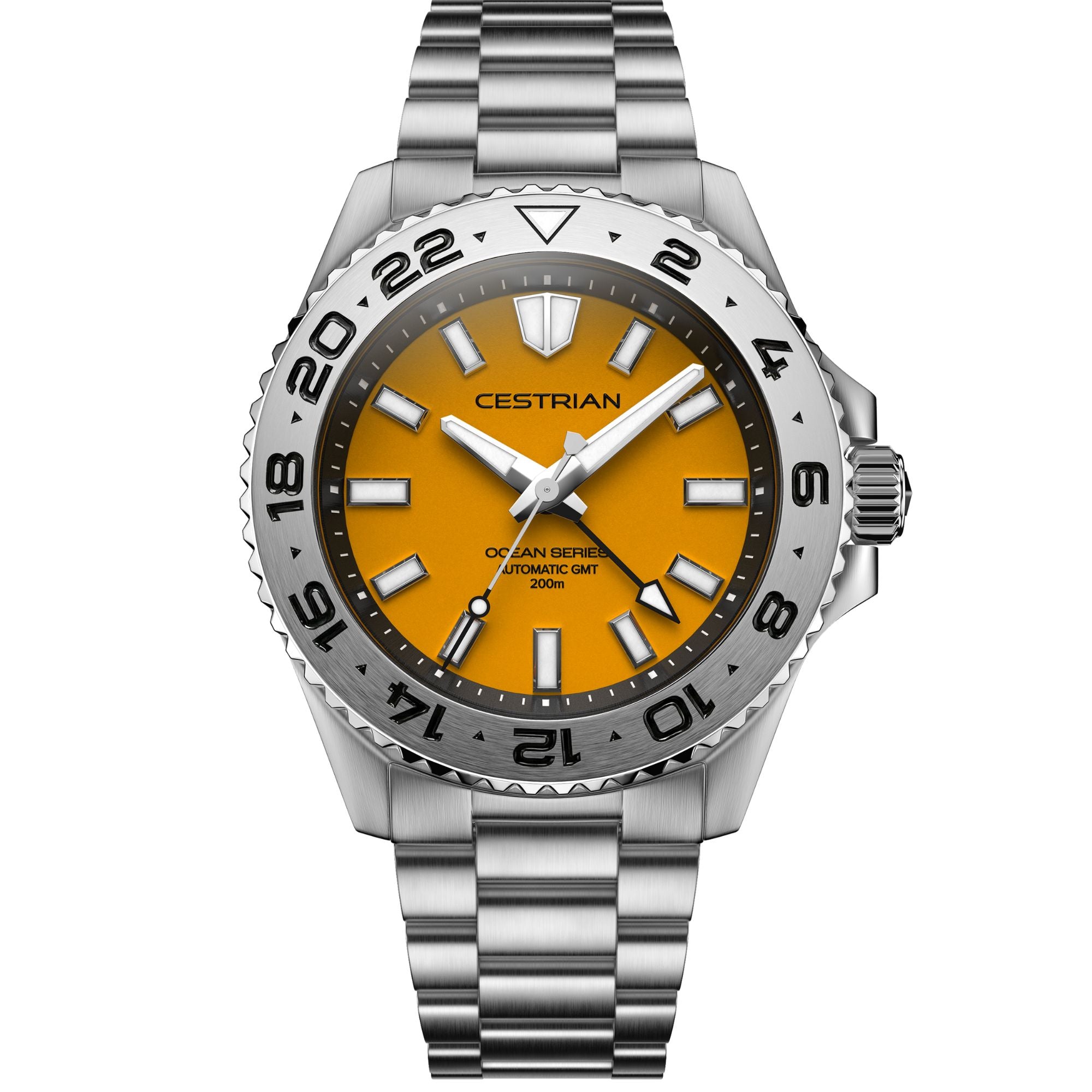 Cestrian Ocean Series Yellow Dial Steel Bracelet Automatic GMT Men's Watch CO-YLS001