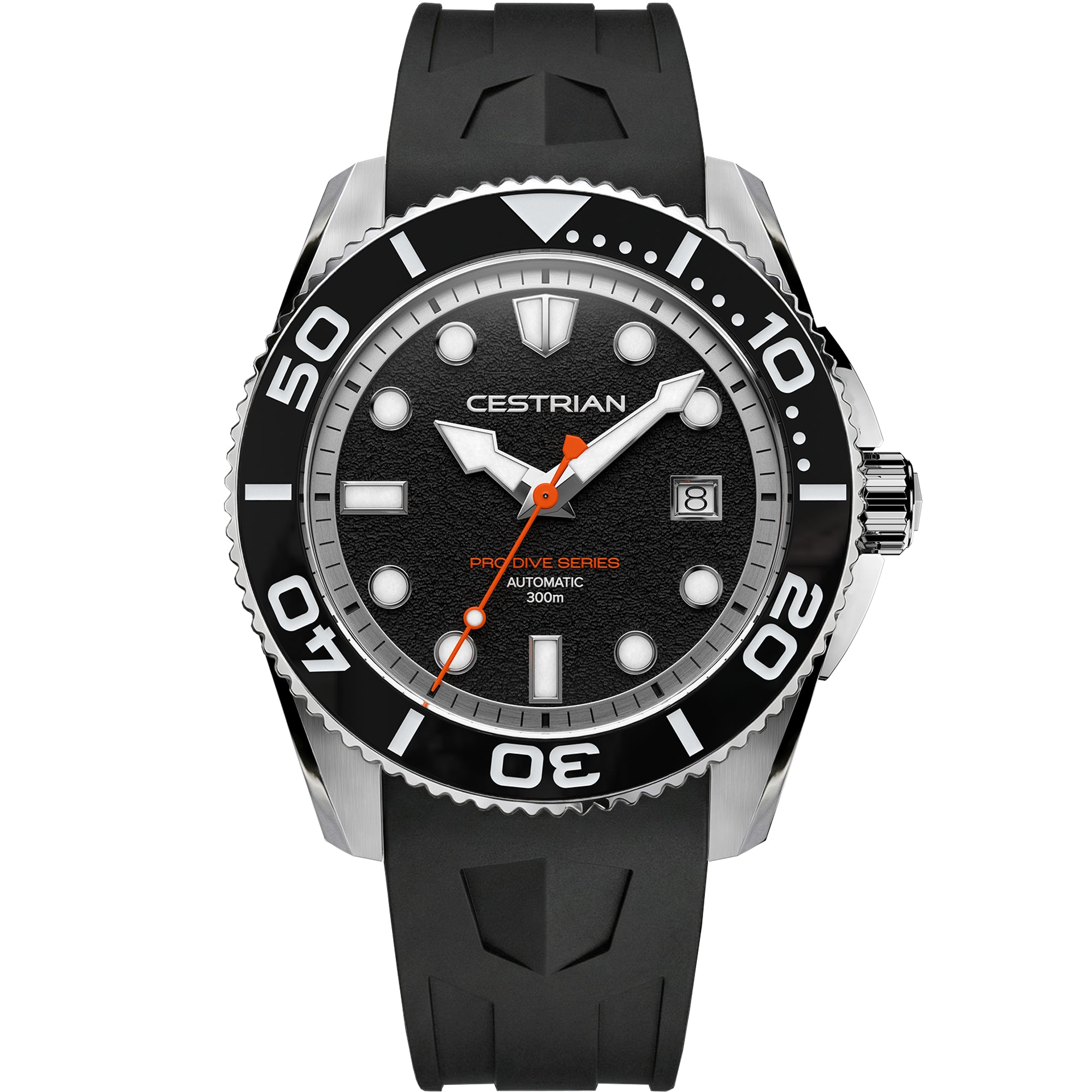 Cestrian Pro Dive Series Black Dial Silicone Strap Automatic 300m Men's Watch CP-BKB002