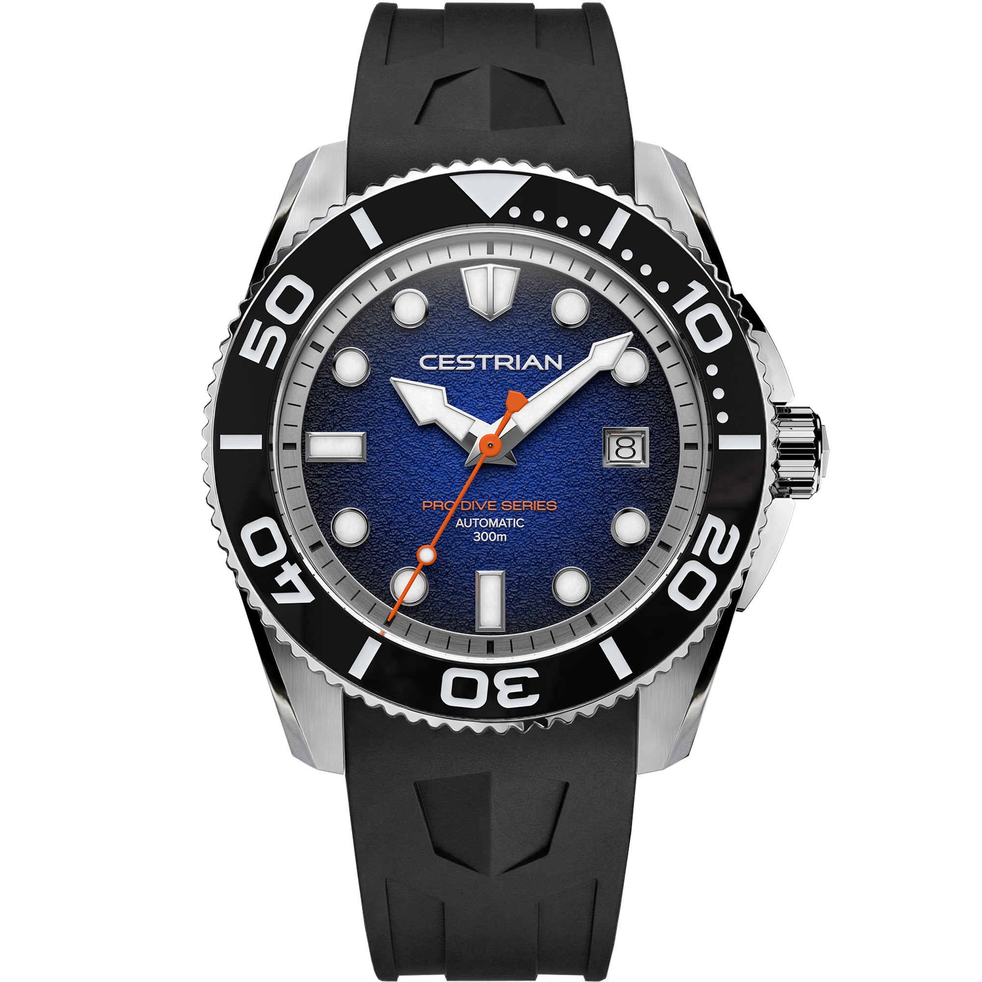 Cestrian Pro Dive Series Blue Fumé Dial Silicone Strap Automatic 300m Men's Watch CP-BLB002