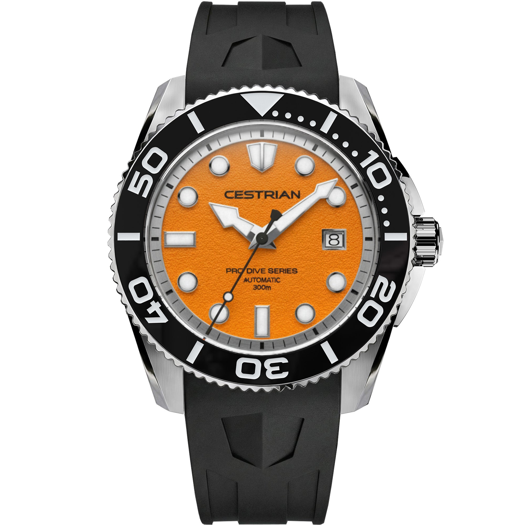 Cestrian Pro Dive Series Orange Dial Silicone Strap Automatic 300m Men's Watch CP-ORB002