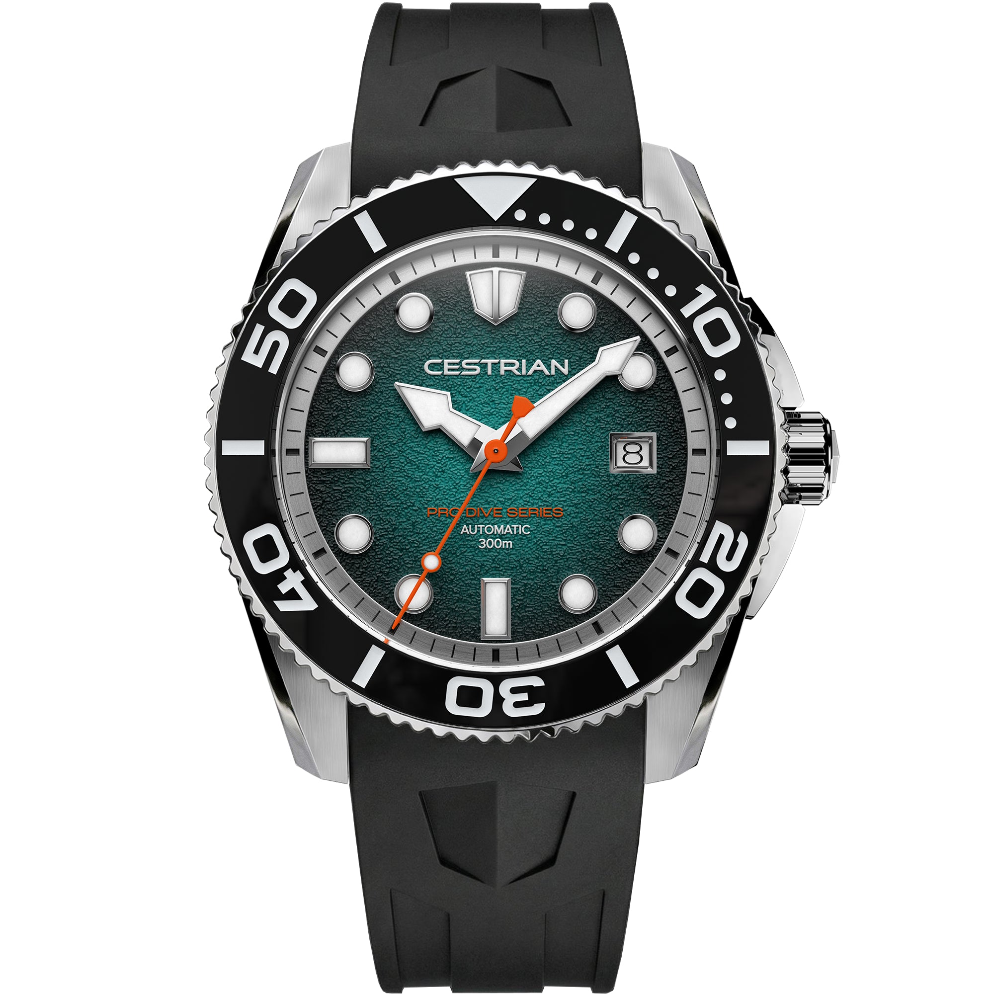 Cestrian Pro Dive Series Teal Fumé Dial Silicone Strap Automatic 300m Men's Watch CP-TLB002