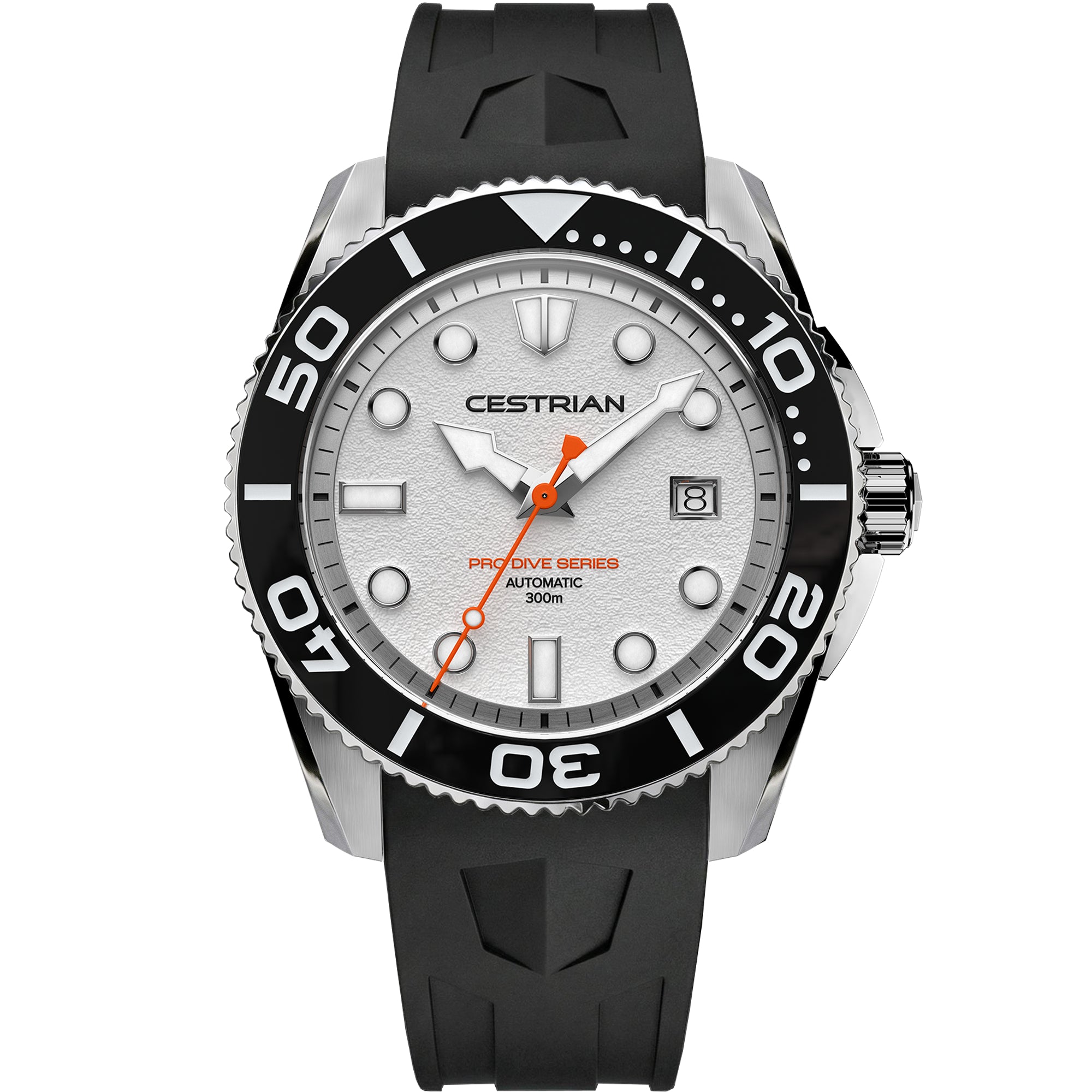 Cestrian Pro Dive Series White Dial Silicone Strap Automatic 300m Men's Watch CP-WTB002