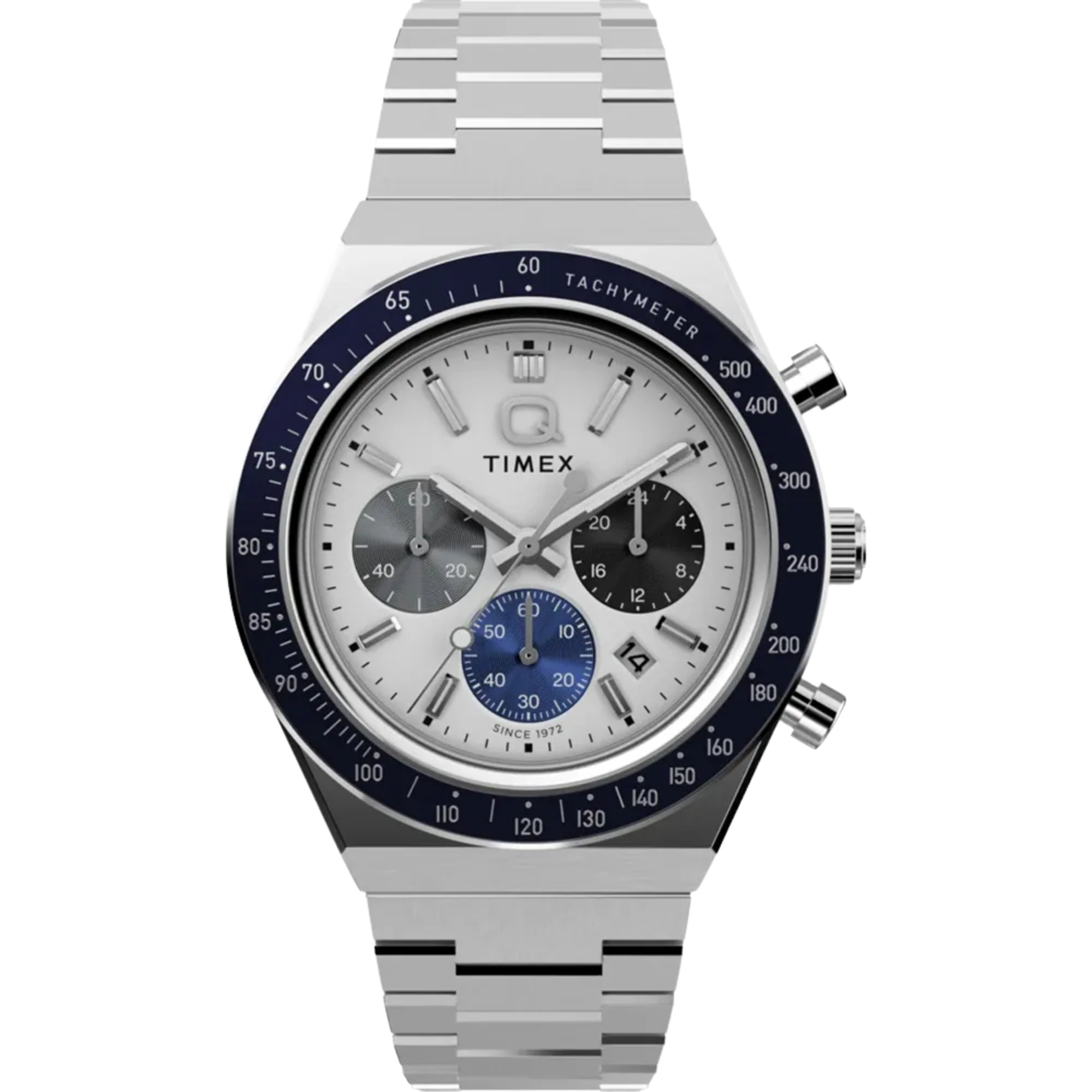 Timex Q 40mm Chronograph White Dial Steel Mens Quartz Watch TW2Y36200