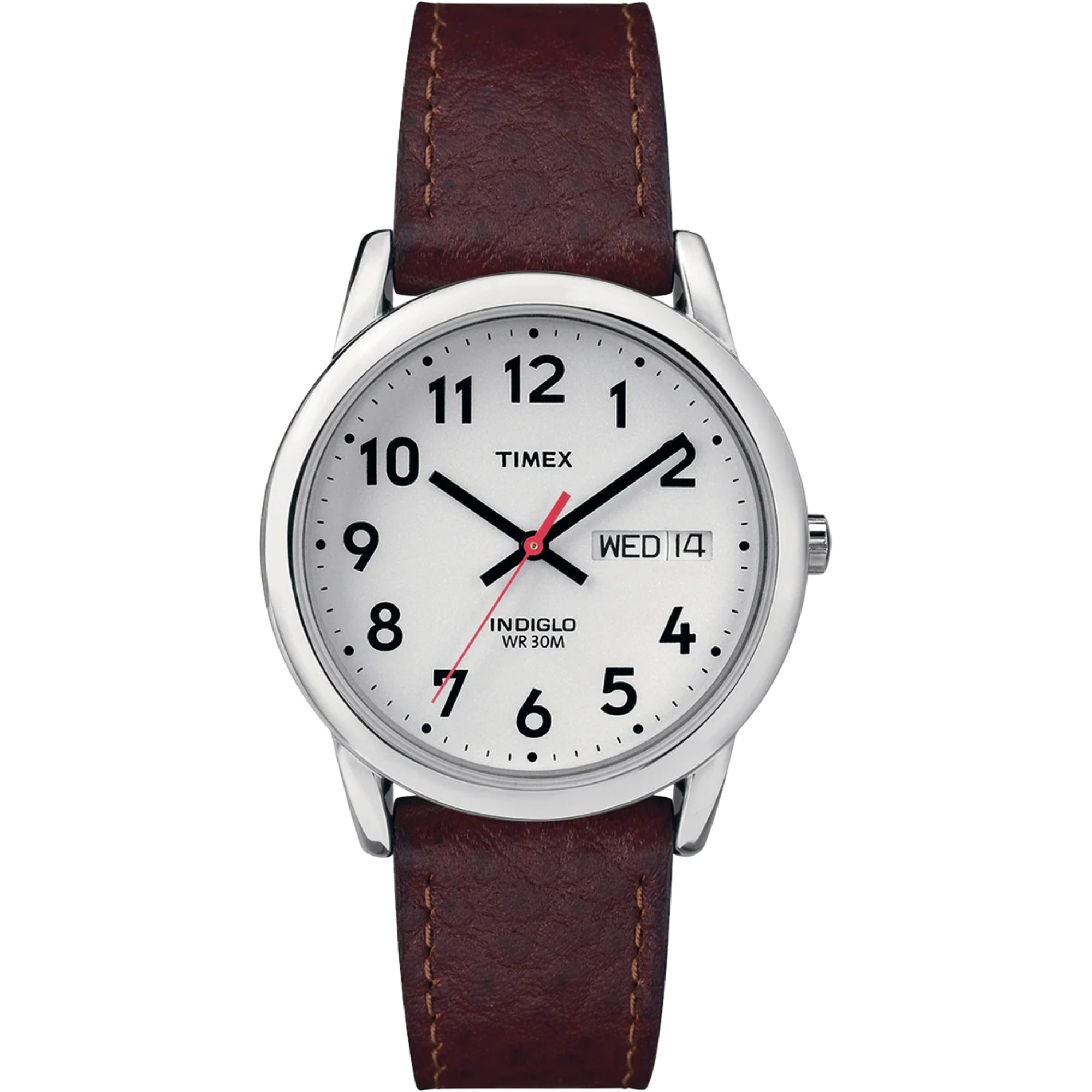 Timex Men's Basic Round Brown Leather Strap Silver Dial Watch T20041