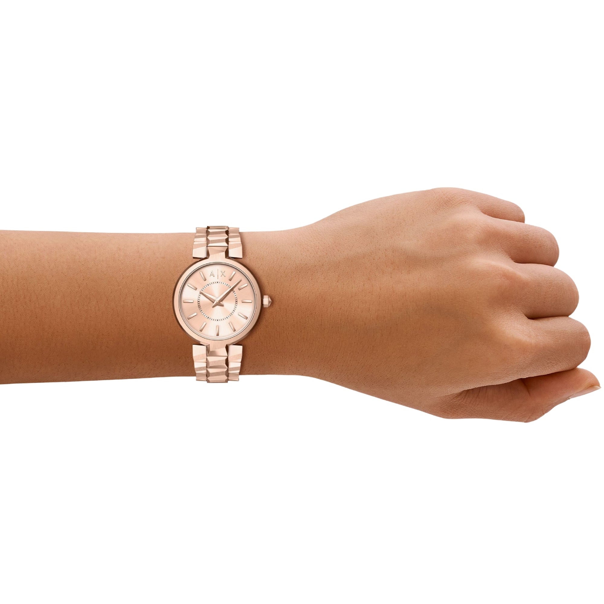 Armani Exchange Audelle 34mm Rose Gold Dial Steel Ladies Quartz Watch AX4408