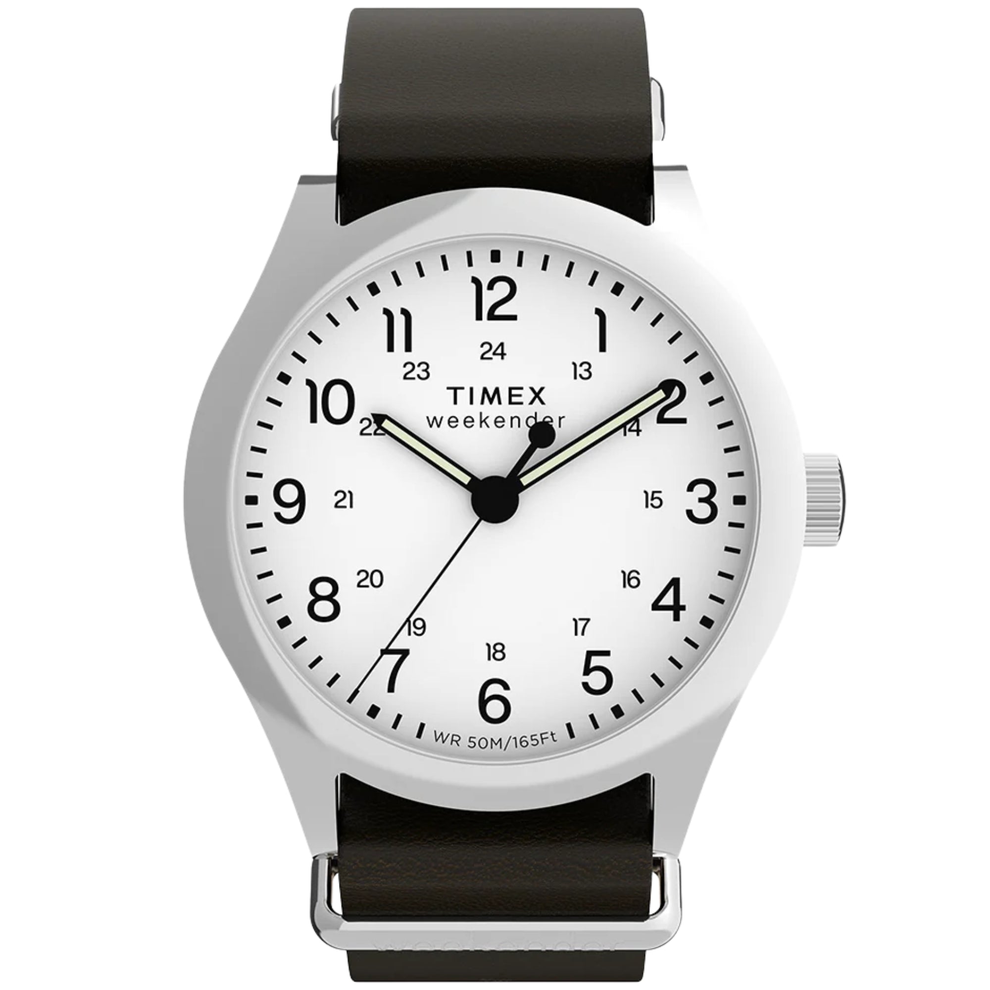 Timex Weekender 39mm White Dial Leather Mens Quartz Watch TW2Y35800
