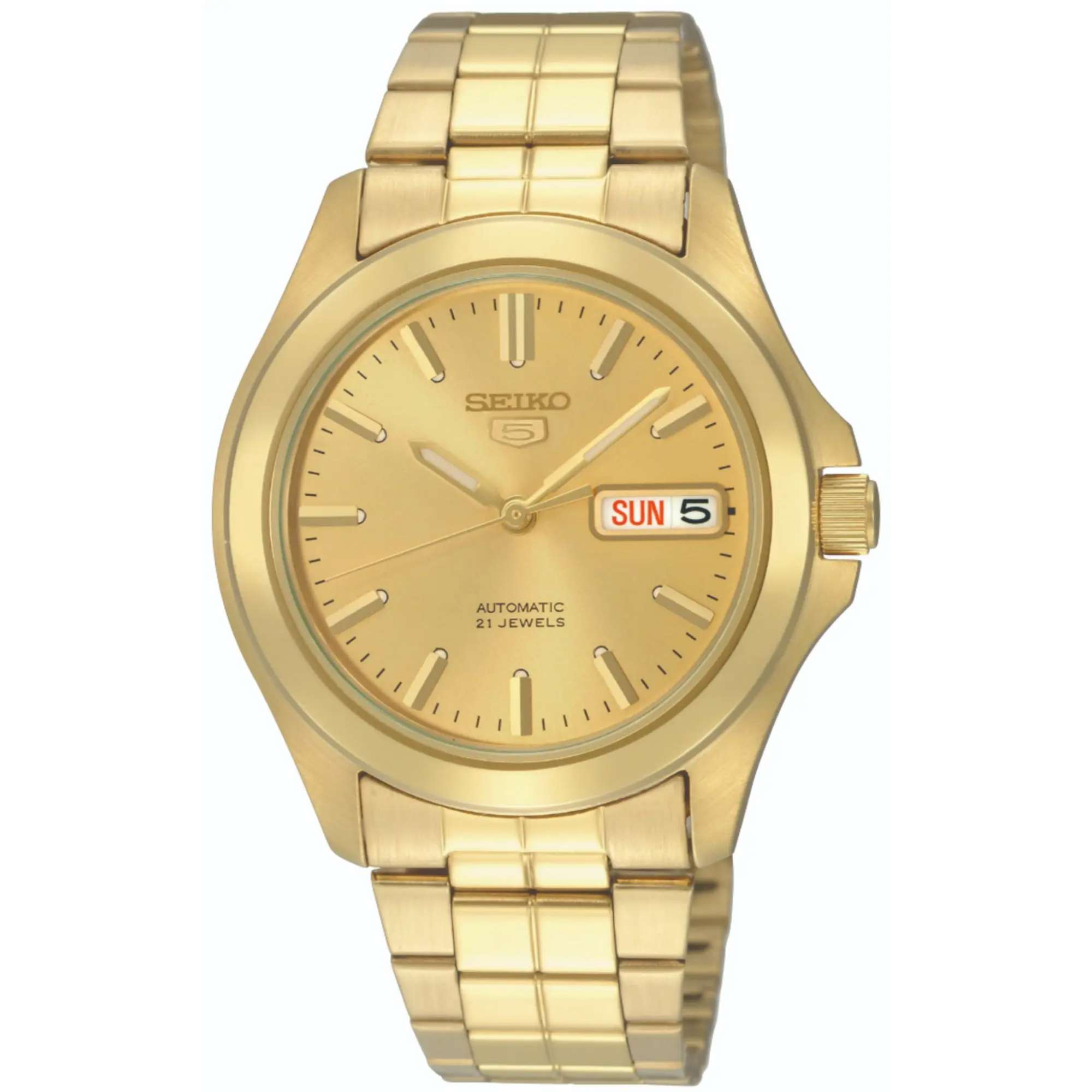 Seiko 5 Automatic Gold Dial Gold PVD Stainless Steel Bracelet Men's Watch SNKK98K1