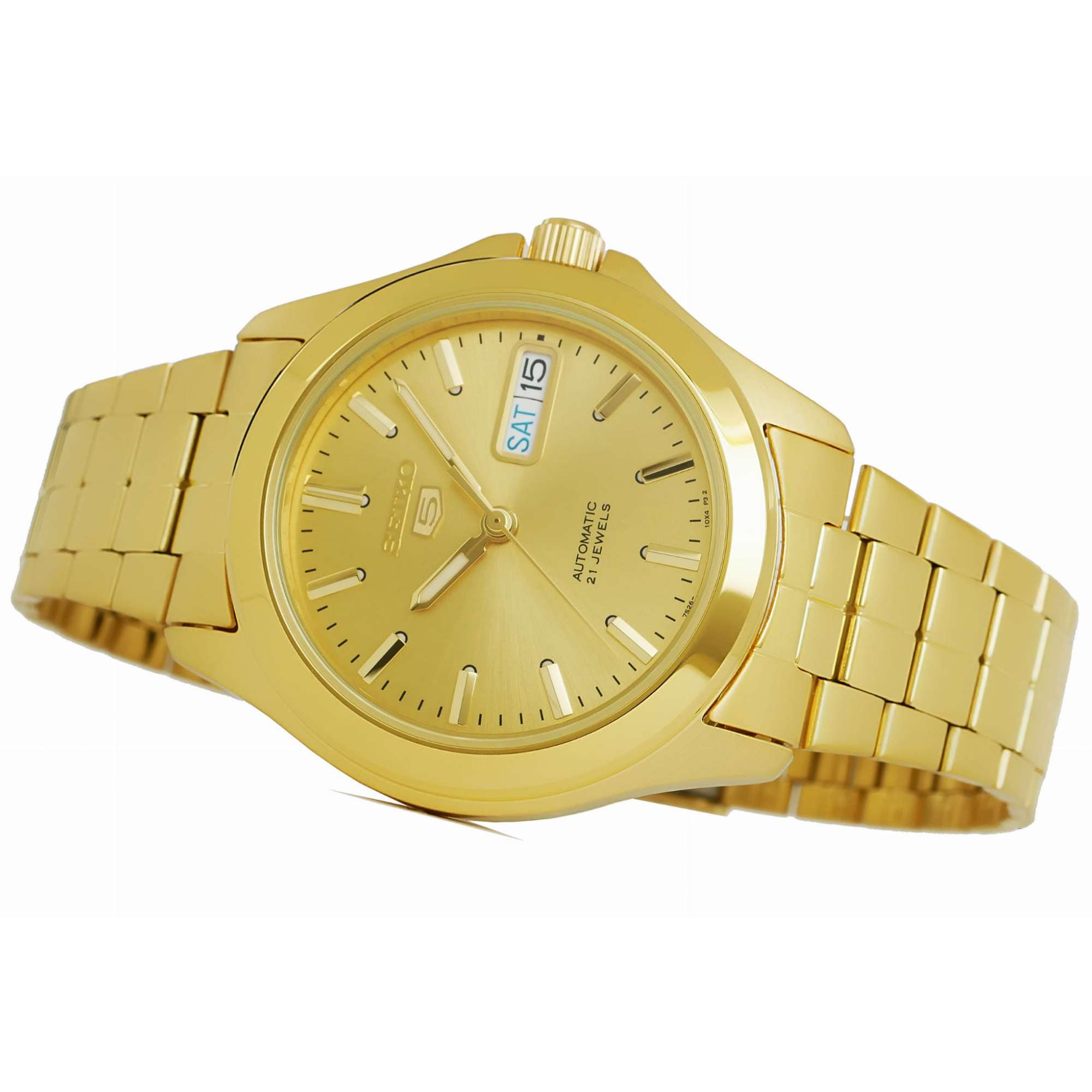 Seiko 5 Automatic Gold Dial Gold PVD Stainless Steel Bracelet Men's Watch SNKK98K1