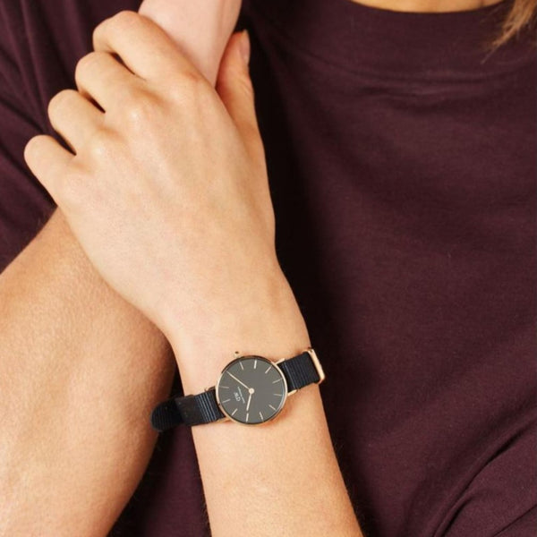 Daniel Wellington Petite Black Dial Fabric Strap Women's Watch DW00100247