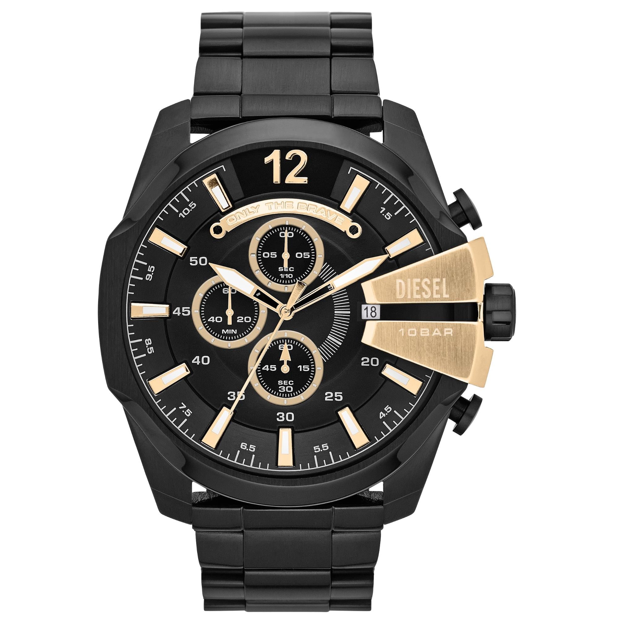 Diesel Mega Chief Black Dial Steel Strap Men’s Watch DZ4338