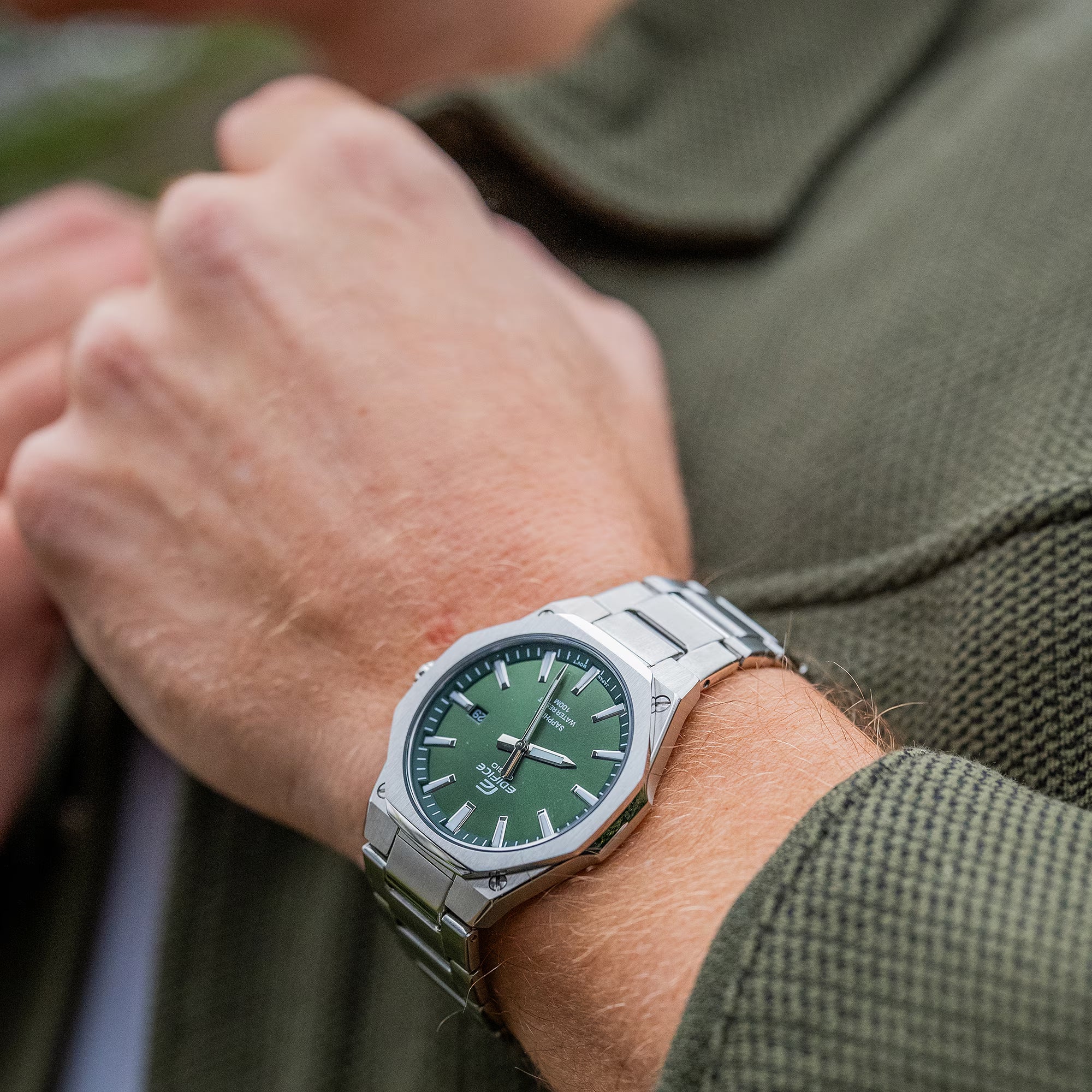 Casio Edifice Slim Analogue Green Dial Stainless Steel Bracelet Men's Watch EFR-S108D-3AVUEF