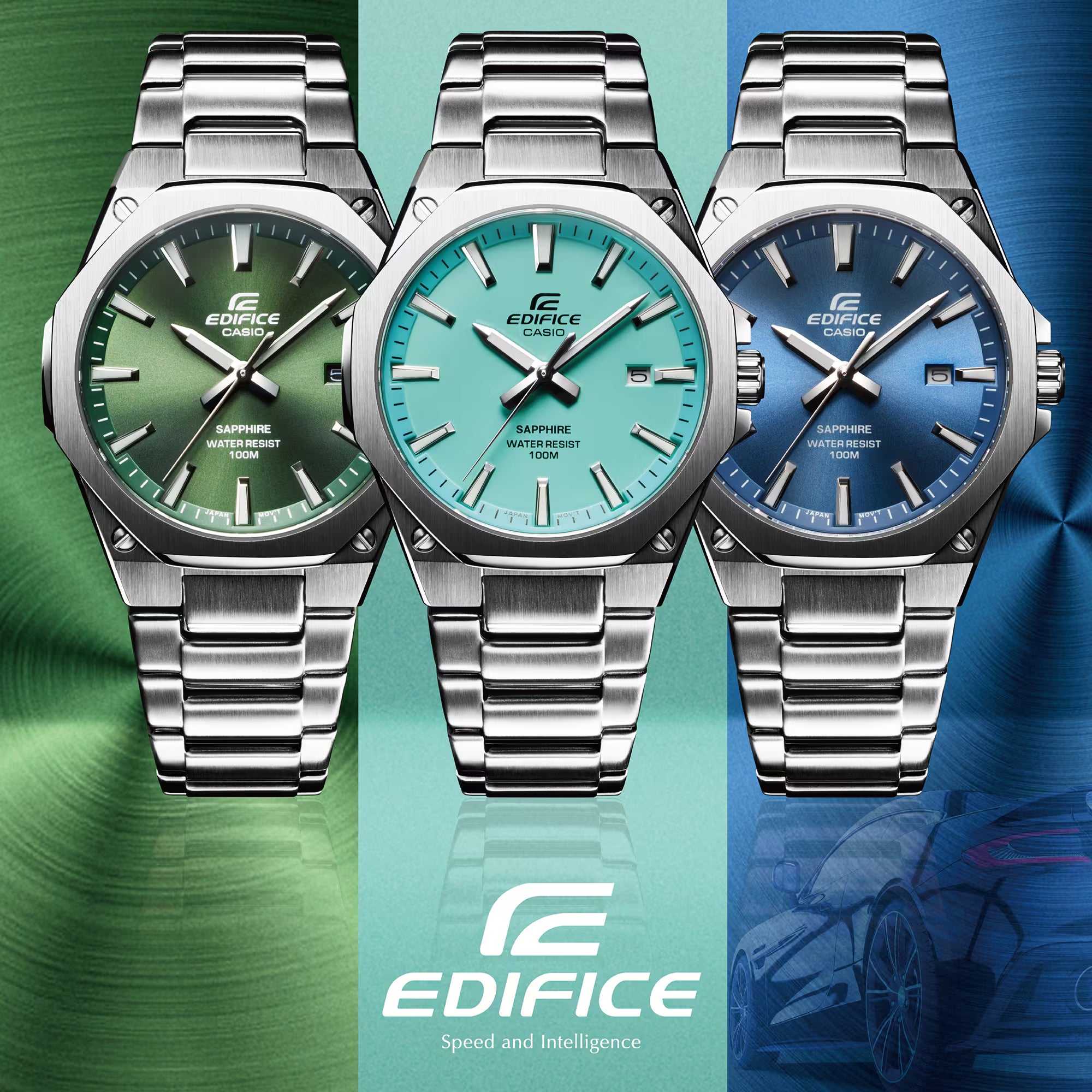 Casio Edifice Slim Analogue Green Dial Stainless Steel Bracelet Men's Watch EFR-S108D-3AVUEF