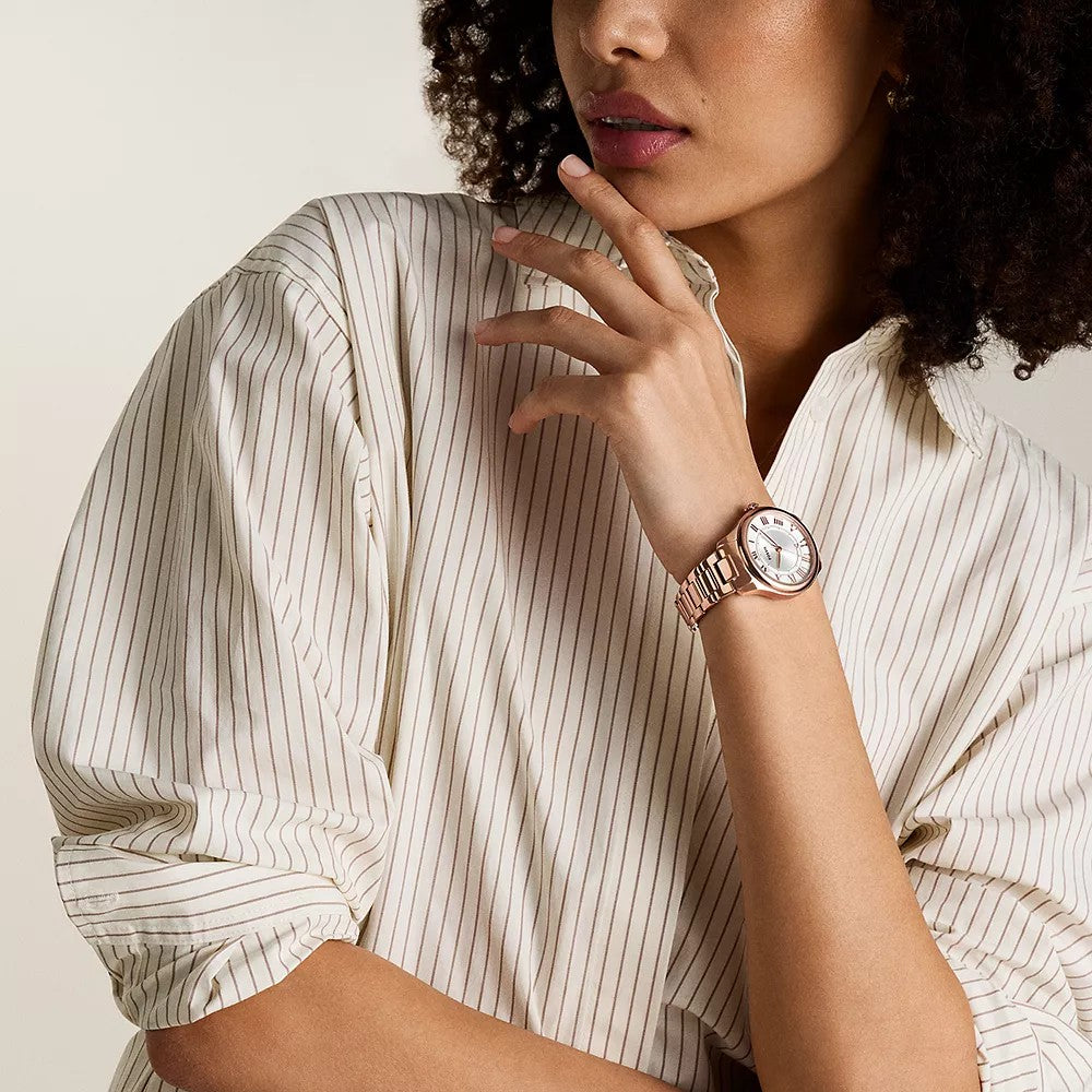 Fossil Gilmore Silver Dial Rose Gold-Tone Ladies Watch ES5394