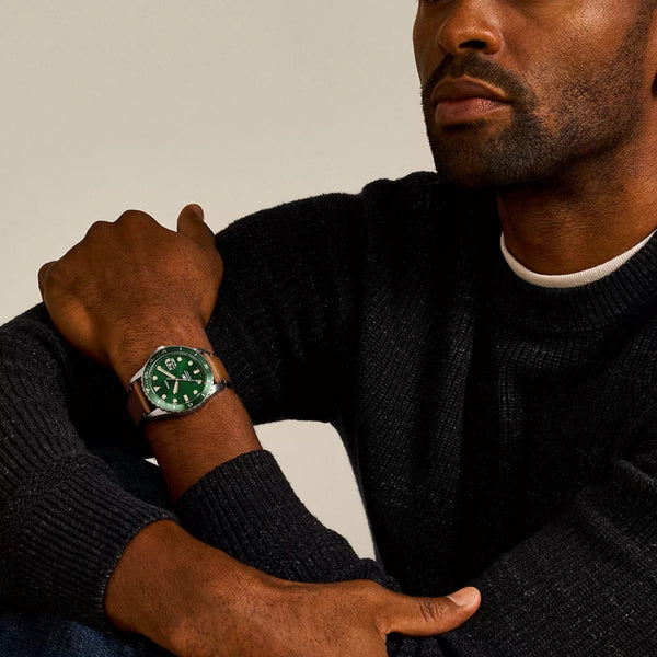 Fossil Blue Dive Quartz Green Dial Leather Strap Men's Watch FS5946