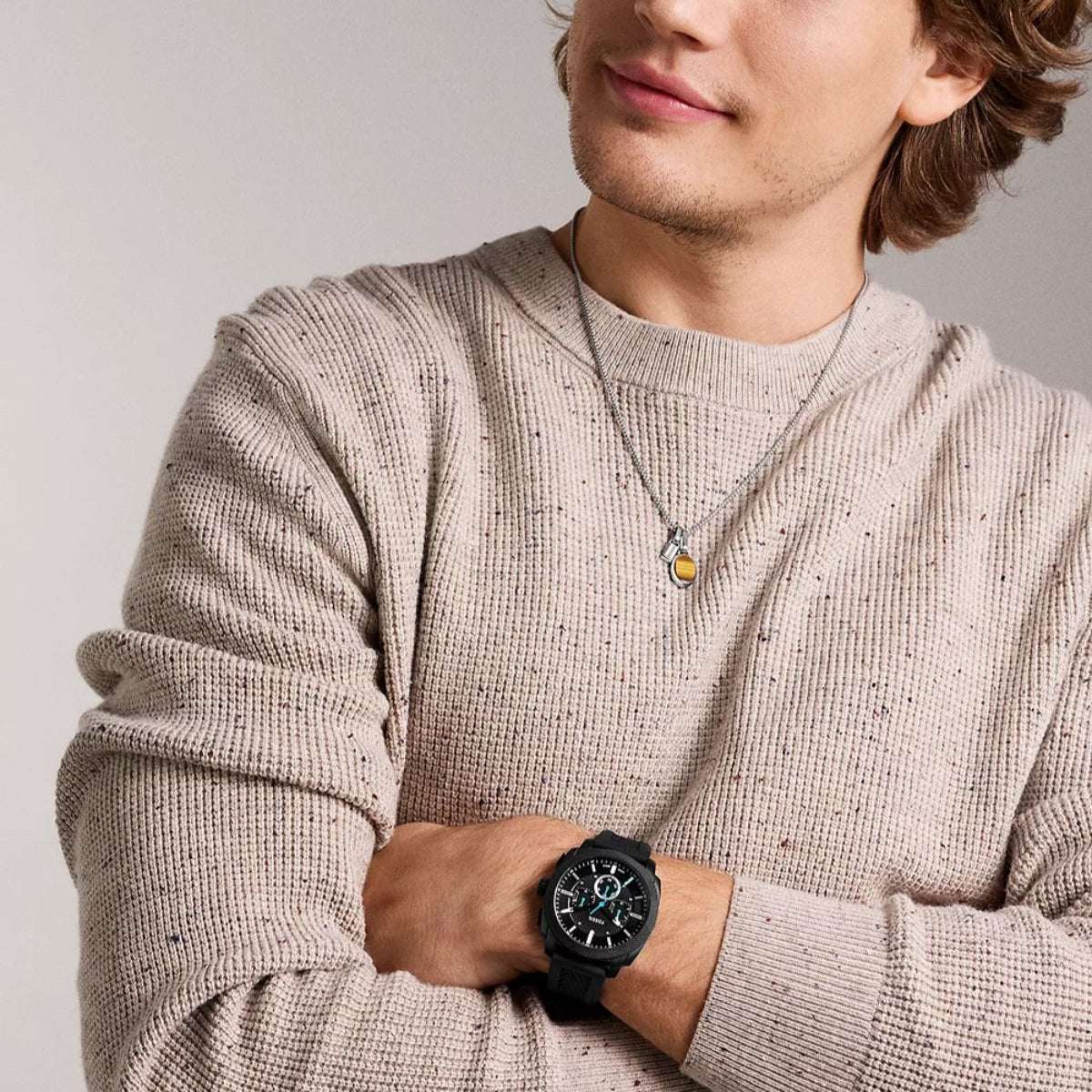 Fossil Machine Chronograph Black Dial Silicone Strap Men's Watch FS6099