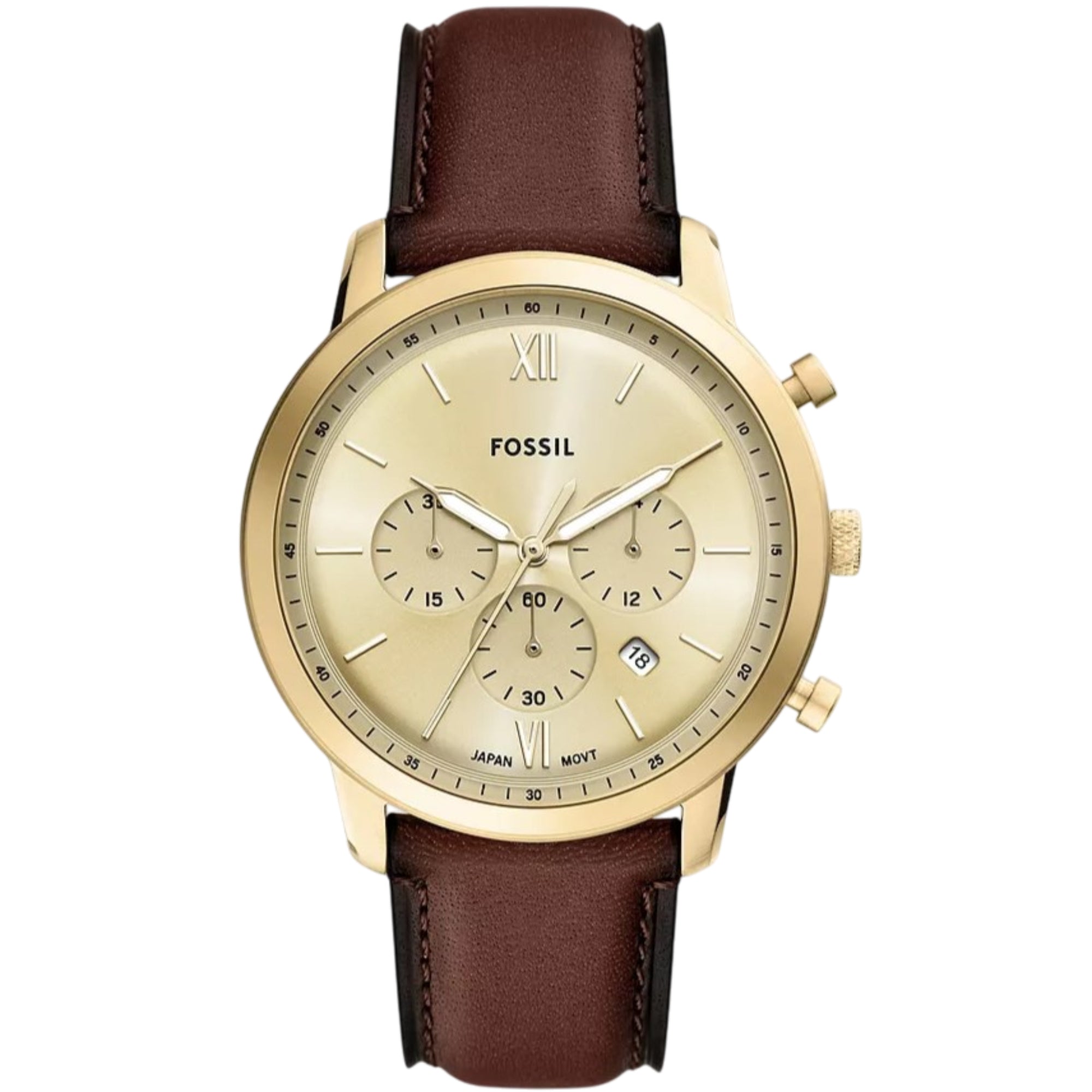 Fossil Neutra Chronograph Gold Dial Brown Leather Strap Men's Watch FS6113