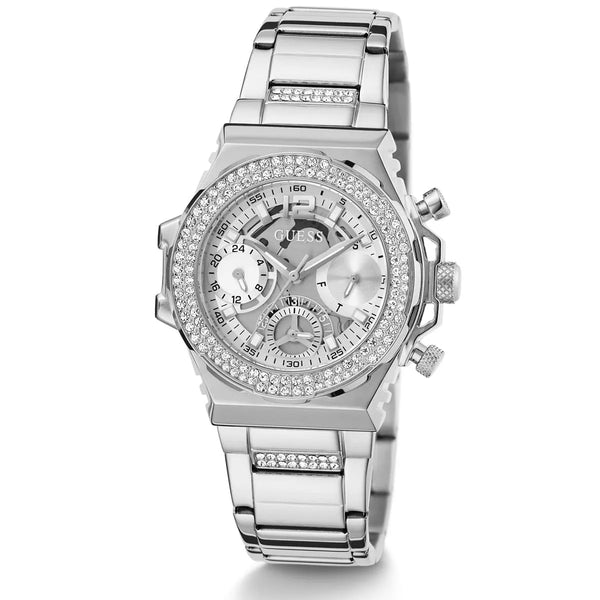 GUESS Fusion Stone Set Silver Dial Steel Strap Women's Watch GW0552L1