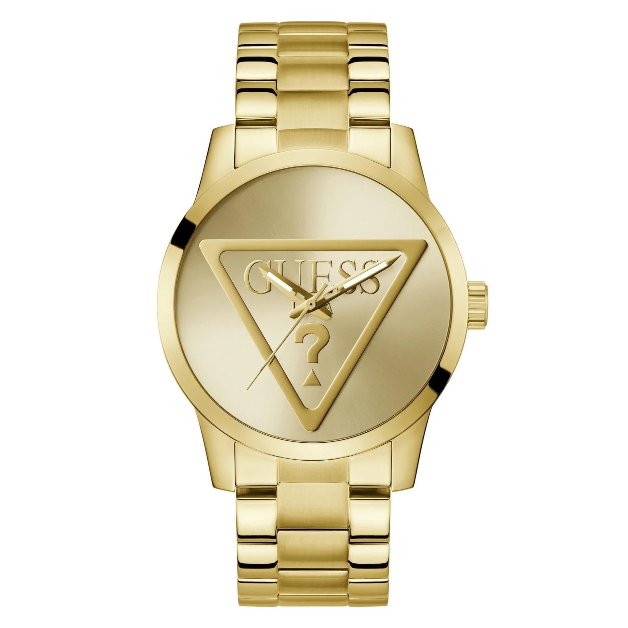 GUESS Badge Analogue Quartz Gold Dial Steel Strap Men's Watch GW0782G1