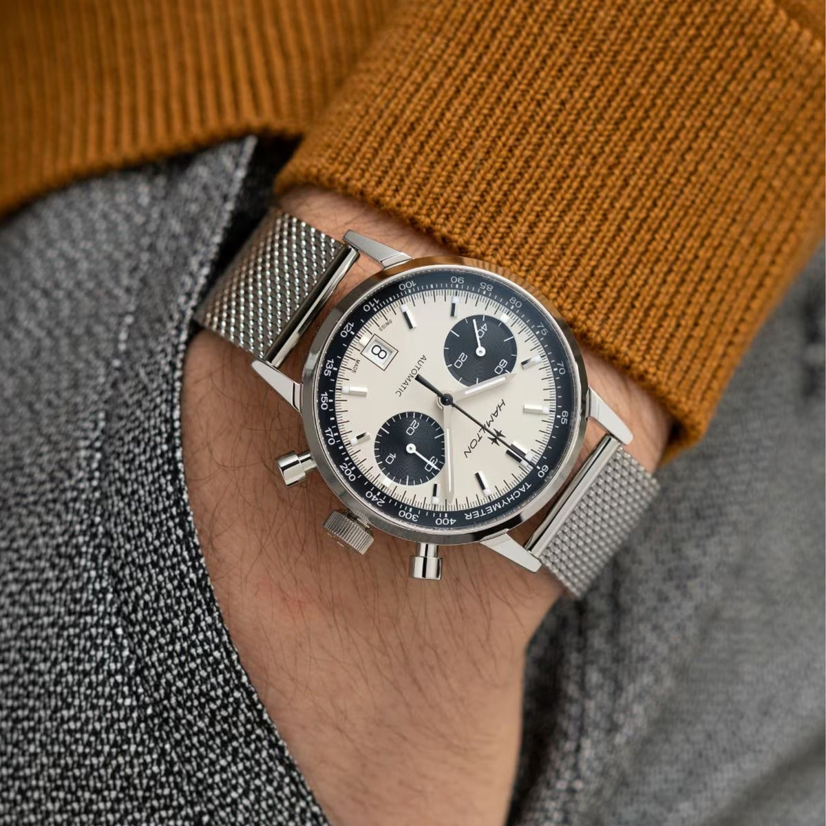 Hamilton American Classic 40mm Cronografo Quadrante Bianco Acciaio Orologio Automatico Uomo H38416111