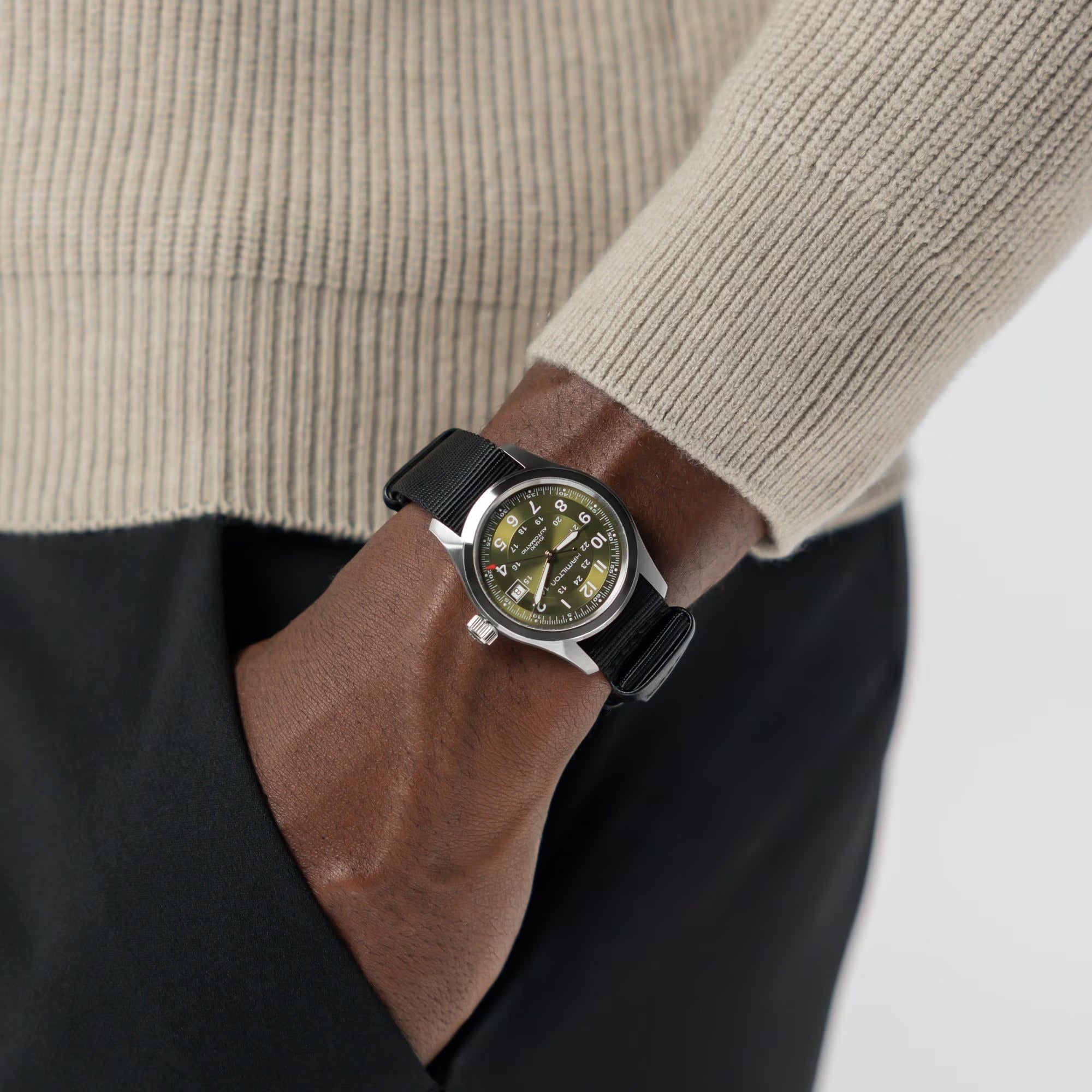 Hamilton Khaki Field 38mm Green Dial NATO Mens Automatic Watch H70455960