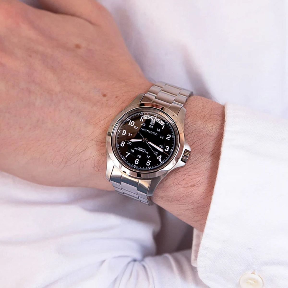 Hamilton Khaki Field Military King Automatic Black Dial Stainless Steel Bracelet Men's Watch H64455133