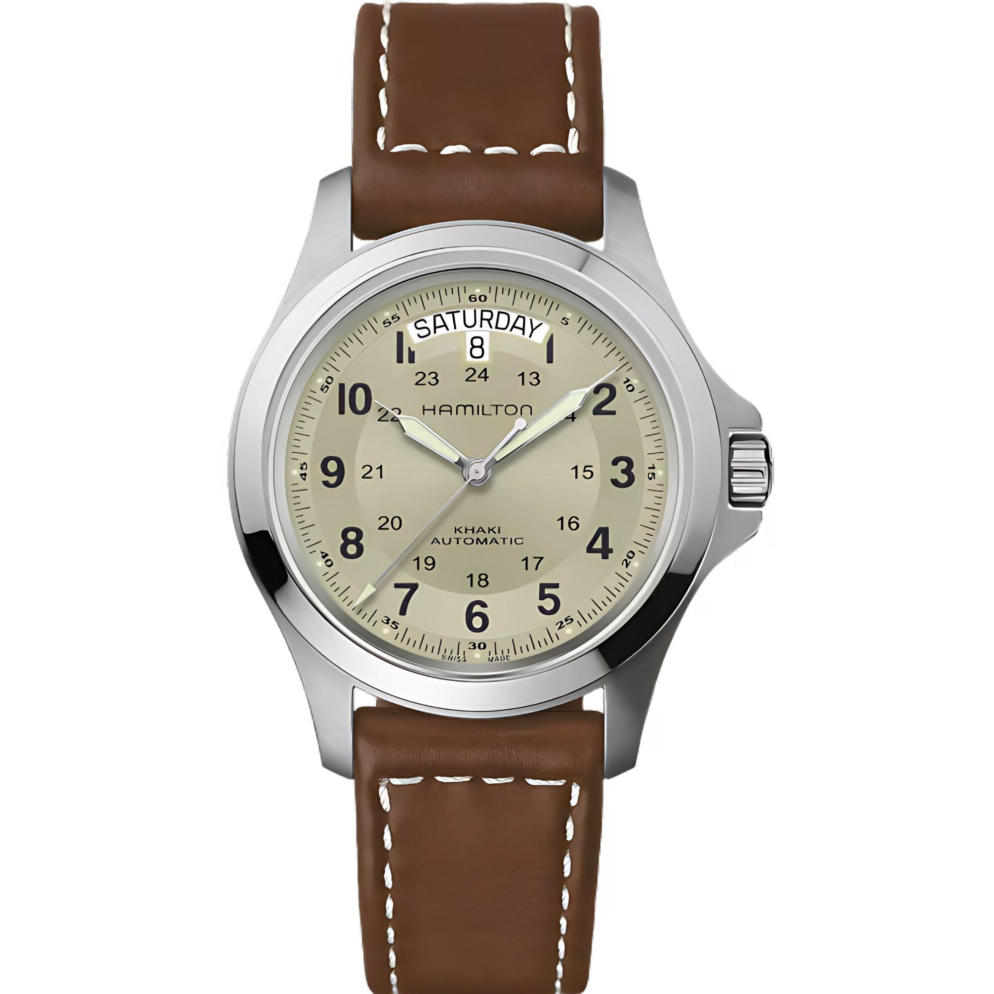 Hamilton Khaki Field Pioneer King Beige Dial Brown Leather Strap Automatic Men's Watch H64455523