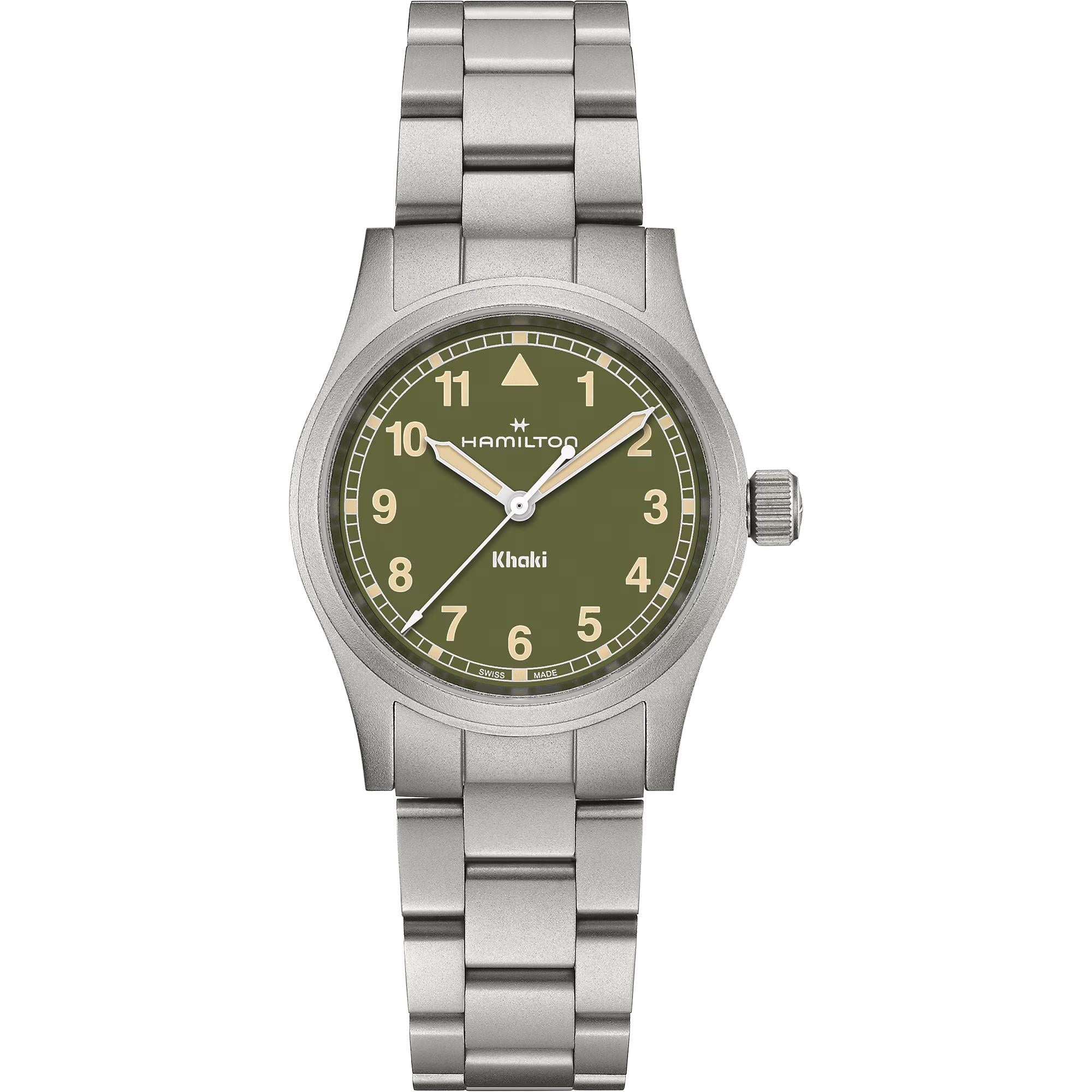 Hamilton Khaki Field Quartz Green Dial Steel Strap Unisex Watch H69301160