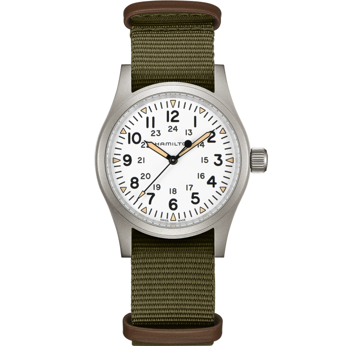 Hamilton Khaki Field Mechanical White Dial Green NATO Strap Men's Watch H69439411