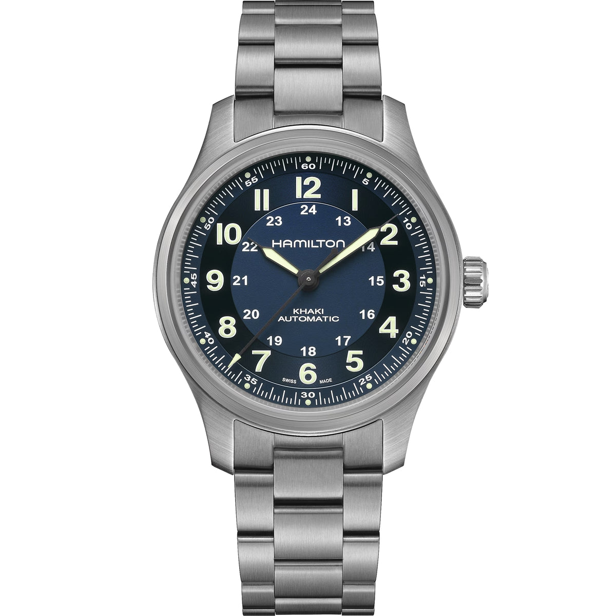 Hamilton Khaki Field 42mm Titanium blue dial automatic watch H70545140 front view