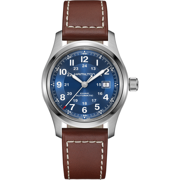Hamilton Khaki Field Auto Blue Dial Leather Strap Men's Watch H70605540