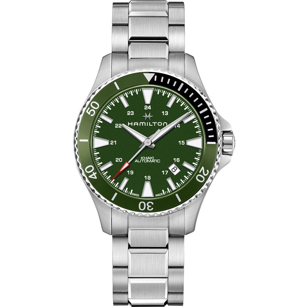 Hamilton Khaki Navy Scuba Automatic Green Dial Steel Strap Men's Watch H82375161