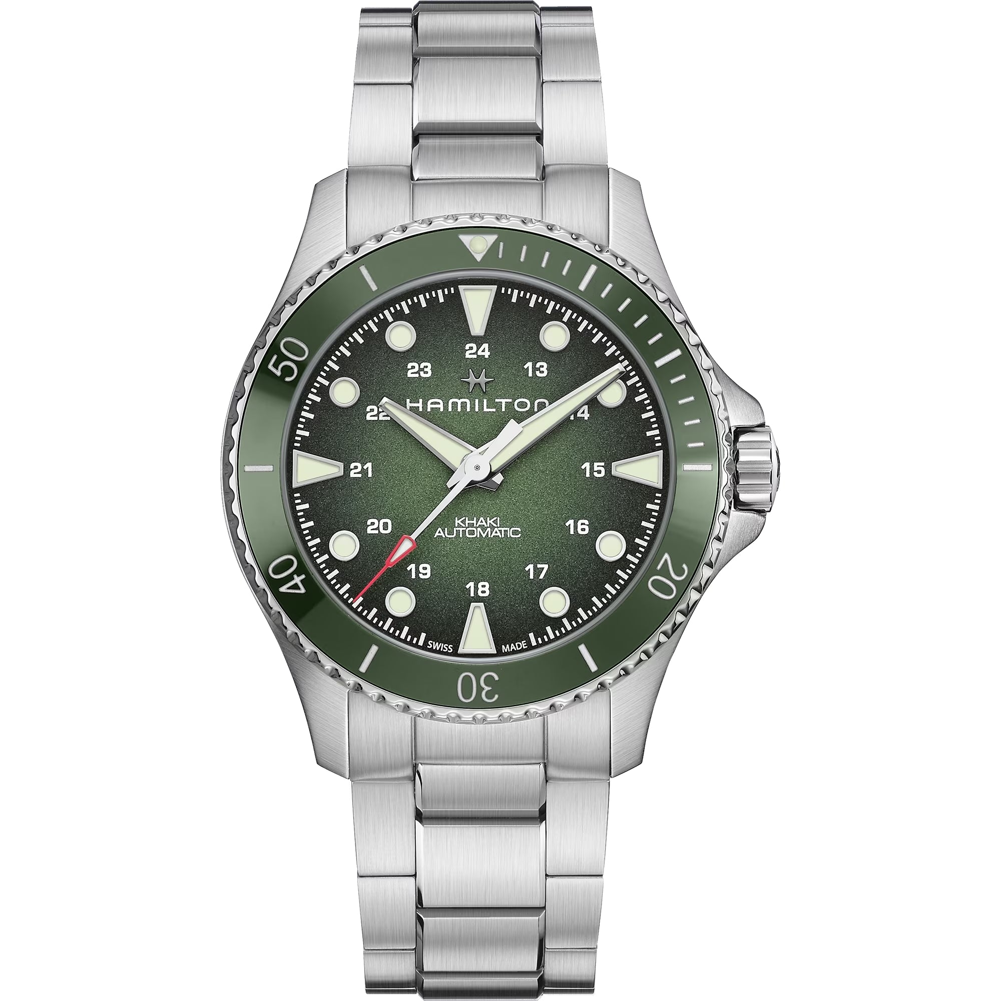 Hamilton Khaki Navy Scuba Automatic Green Dial Steel Strap Men's Watch H82525160