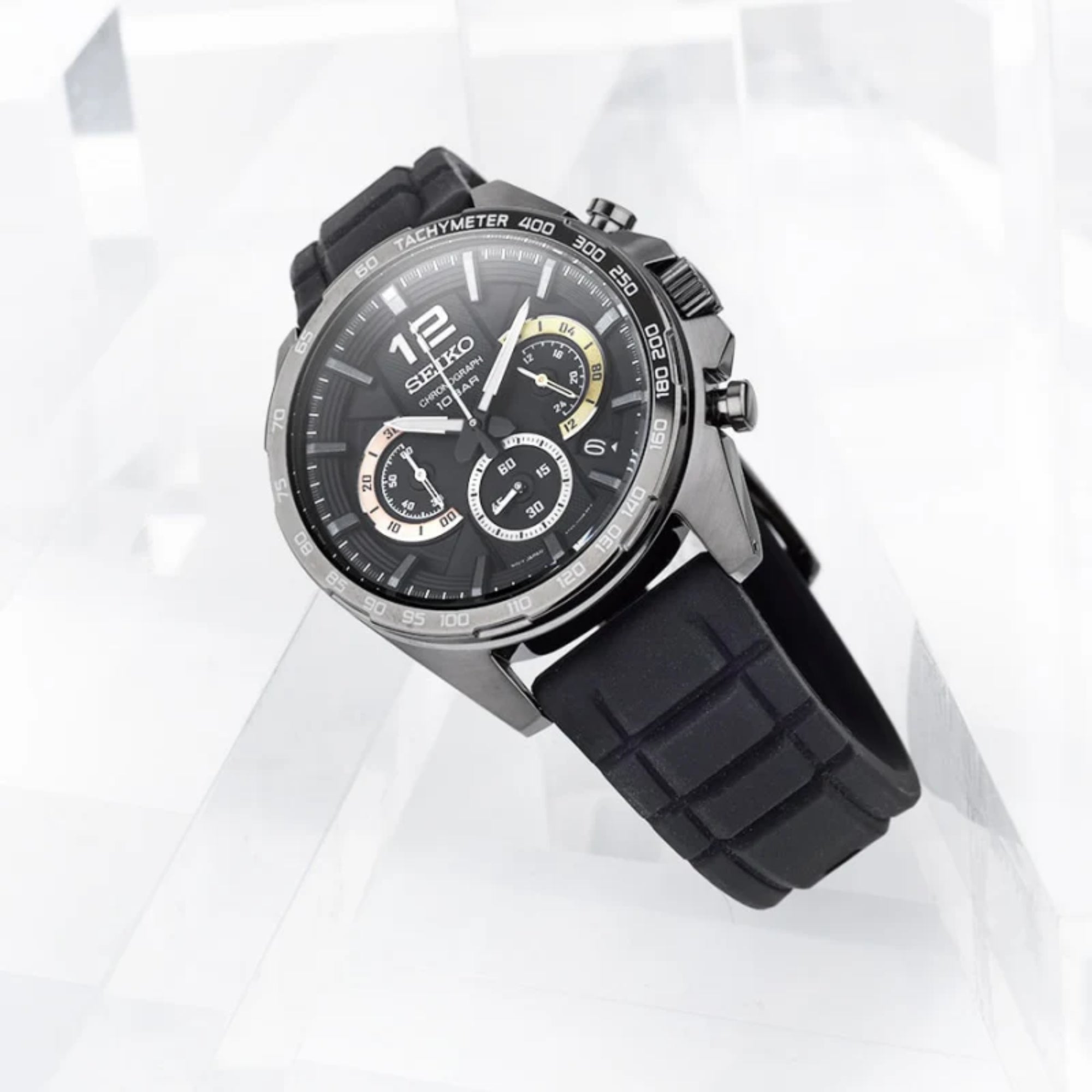 Seiko Essentials 44m Black Dial Sport Chronograph Watch SSB349P1