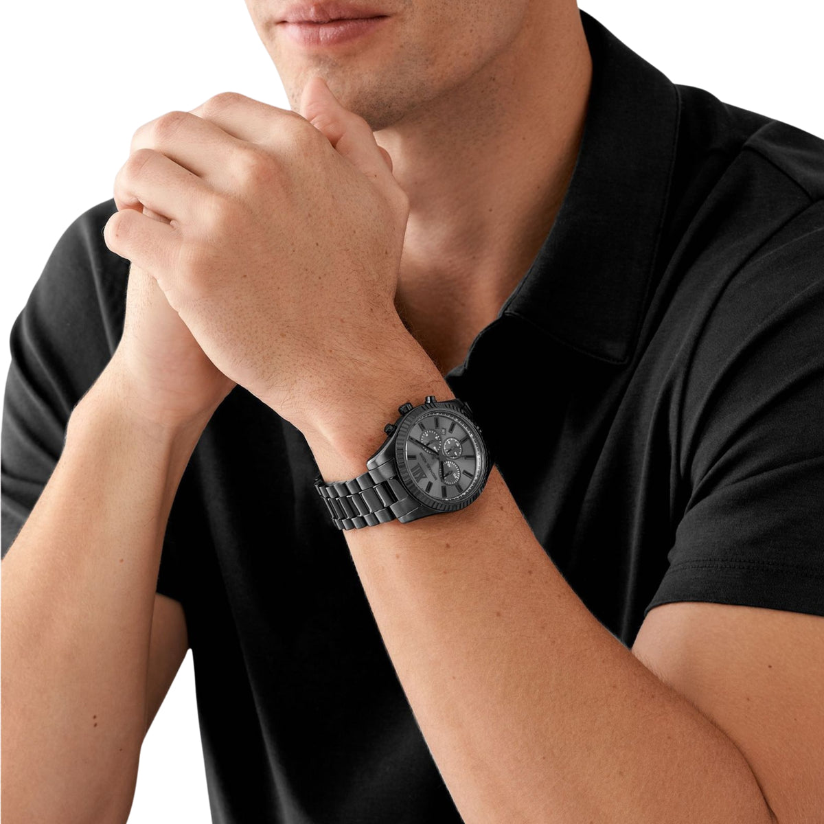 Michael Kors Lexington 44mm Chronograph Black Dial Steel Mens Quartz Watch MK9154